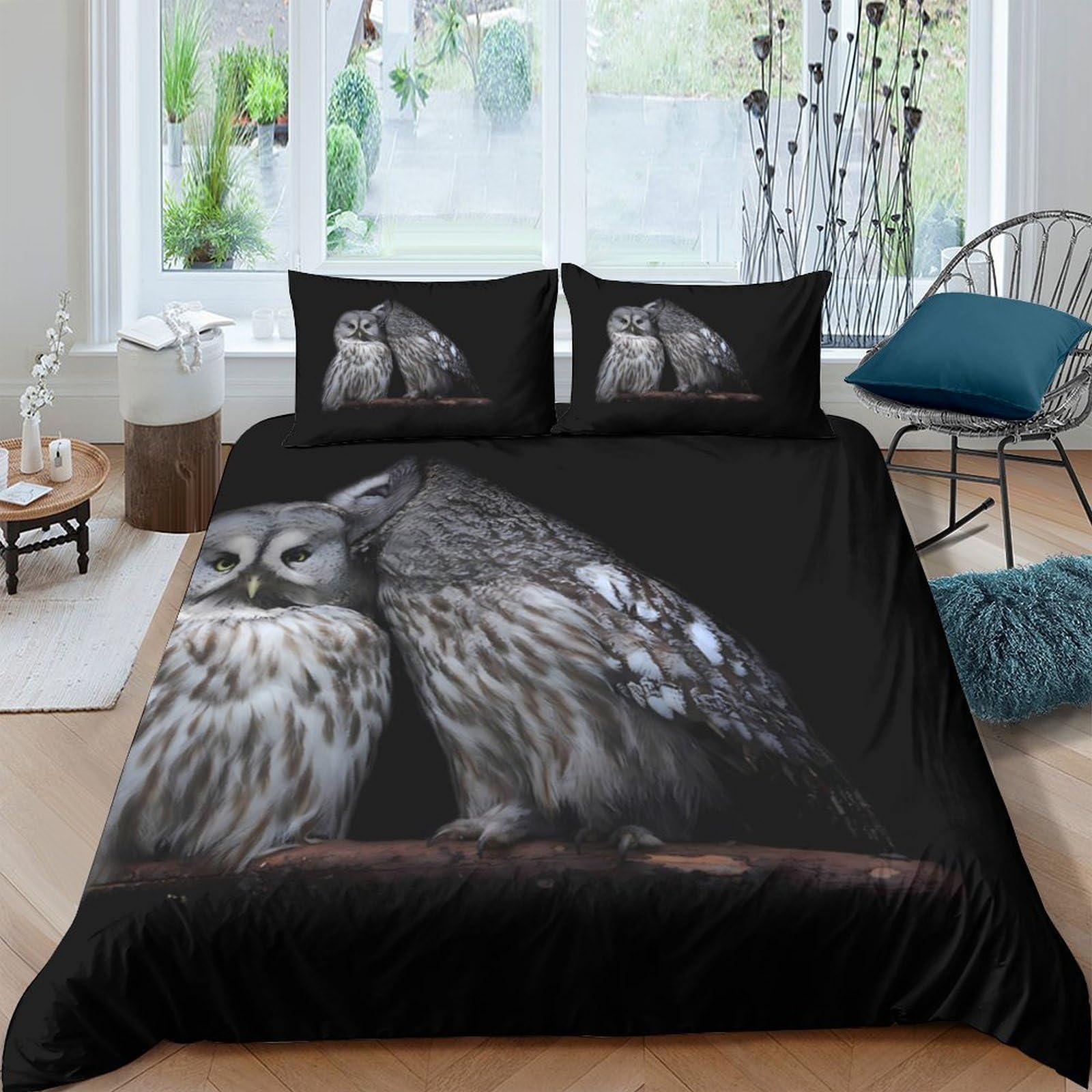 Ctjqhvkz Style-3 3D Printed Owl Forest Fitted Sheet Microfiber Soft Breathable Night Bird Bed Cover For Bedroom Decor Protection Single（135X200cm）