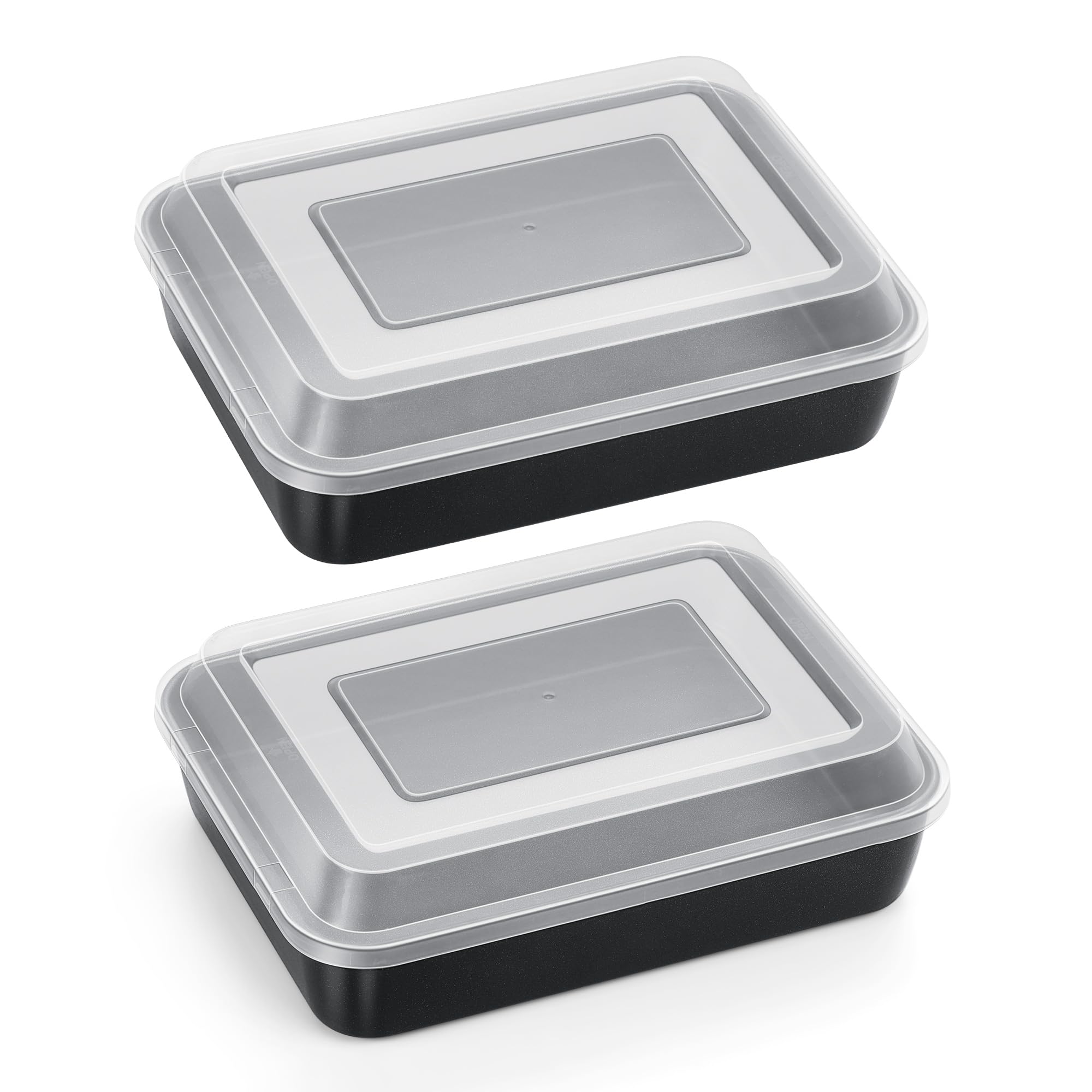 TeamFar Lasagna Pan, 9.4 Inch Stainless Steel Baking Pan with Lid, Non-Stick Coating Toaster Oven Rectangular Cake Pan for Baking Roasting, Healthy & Durable, Easy Clean-(2 Pans + 2 Lids)