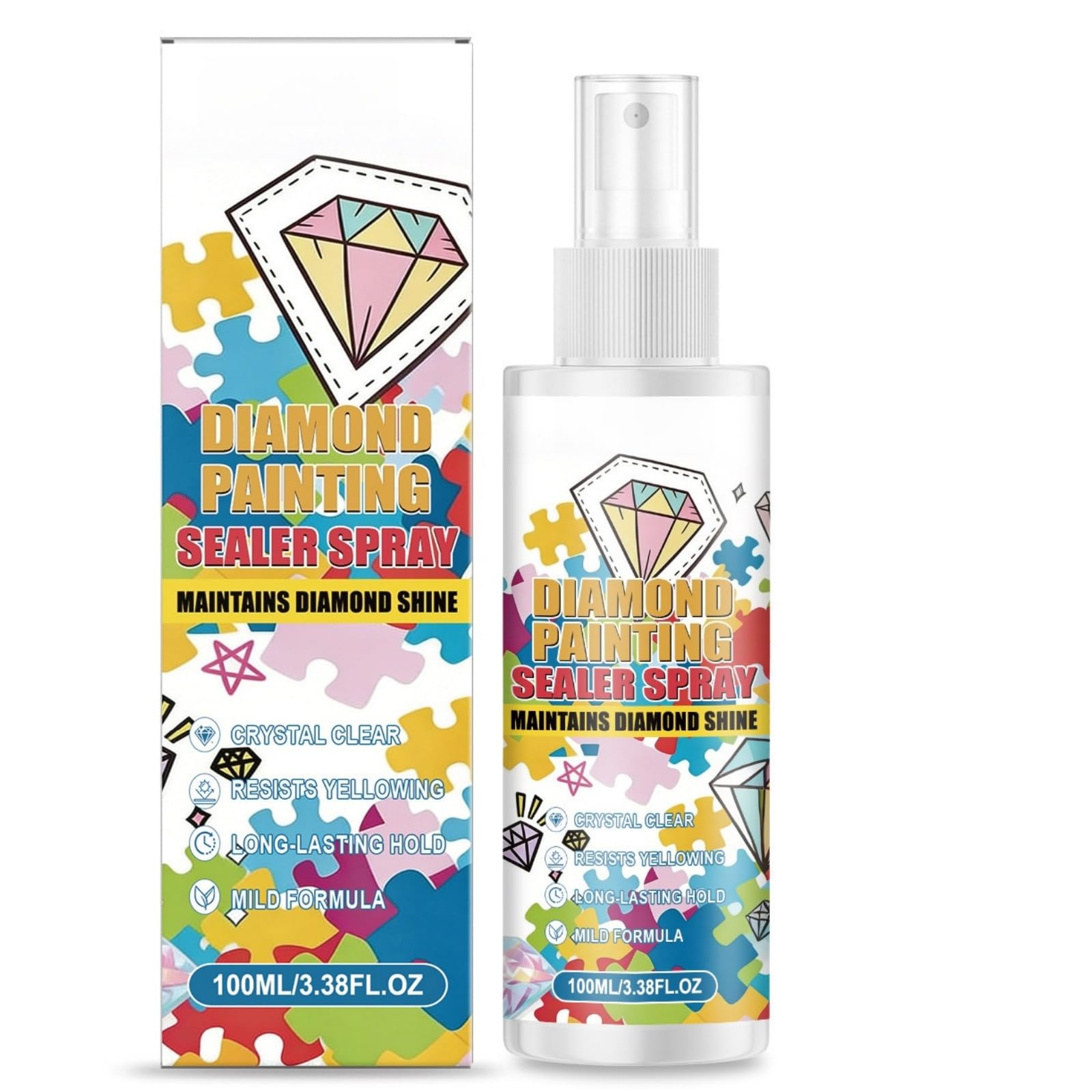 100ML Diamond Art Se/aler Spr/ay,Clear Ac/rylic Sealer & Fixative Spray for Diamond Painting Kits,Crystal Art Sealer,Protects Against Dust,Diam/ond Ar/t Se/aler Spray, Fast-Drying (yellow)