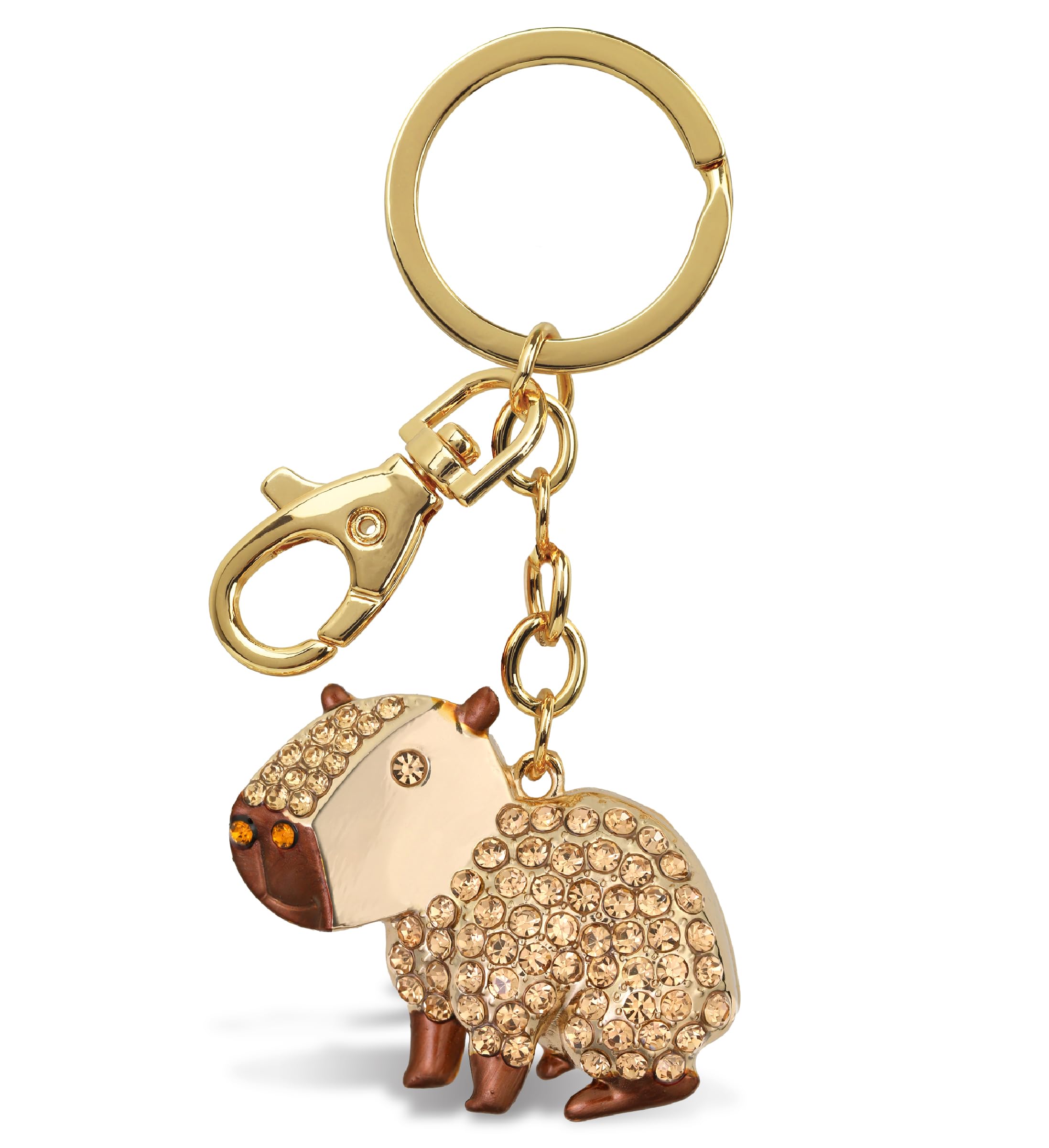 Aqua79 Capybara Keychain – Gold 3D Sparkling Rhinestone Charm, Metal Alloy Key Ring Accessory with Clasp for Keys, Bags, Purses, and Backpacks
