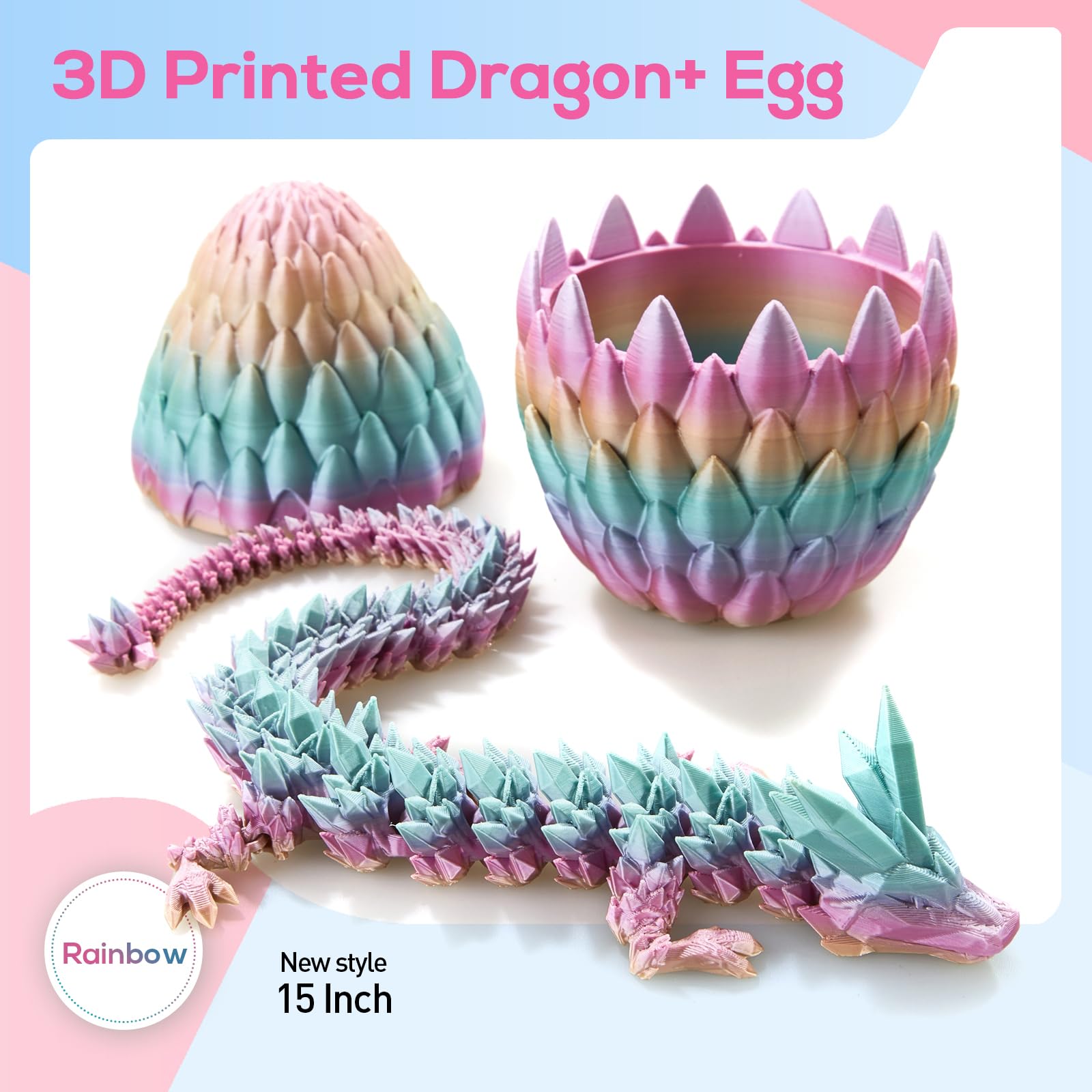 3D Printed Dragon Egg,Dragon Eggs with Dragon Inside,Surprise Dragon Egg Toy,15'' Full Articulated Crystal 3D Dragon for 5-7 4-6 8-12 Teen,Easter Basket Stuffers,Execusive Desk Toys for Adults
