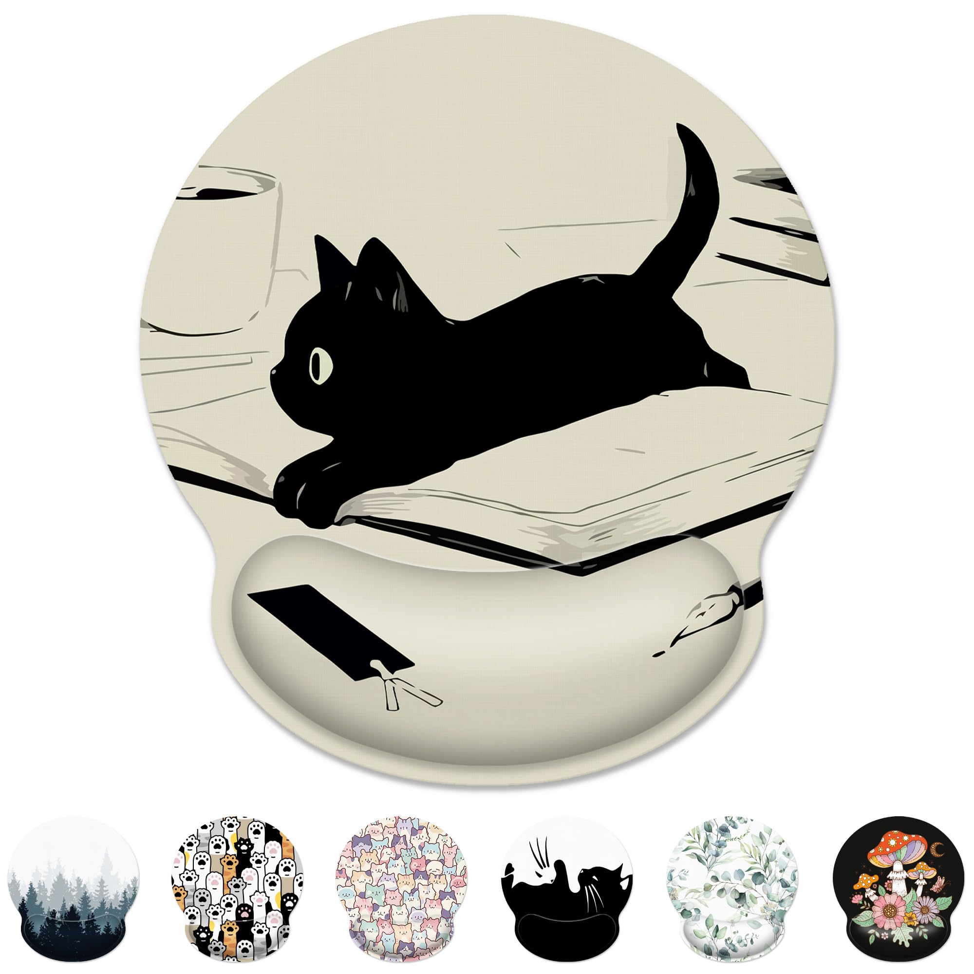 Ergonomic Mouse Pad with Wrist Support,Kawaii Anime Black Cat Mouse Pad with Wrist Rest,Relieve Wrist Pain Mousepad Non-Slip Rubber Base,Mouse Pads