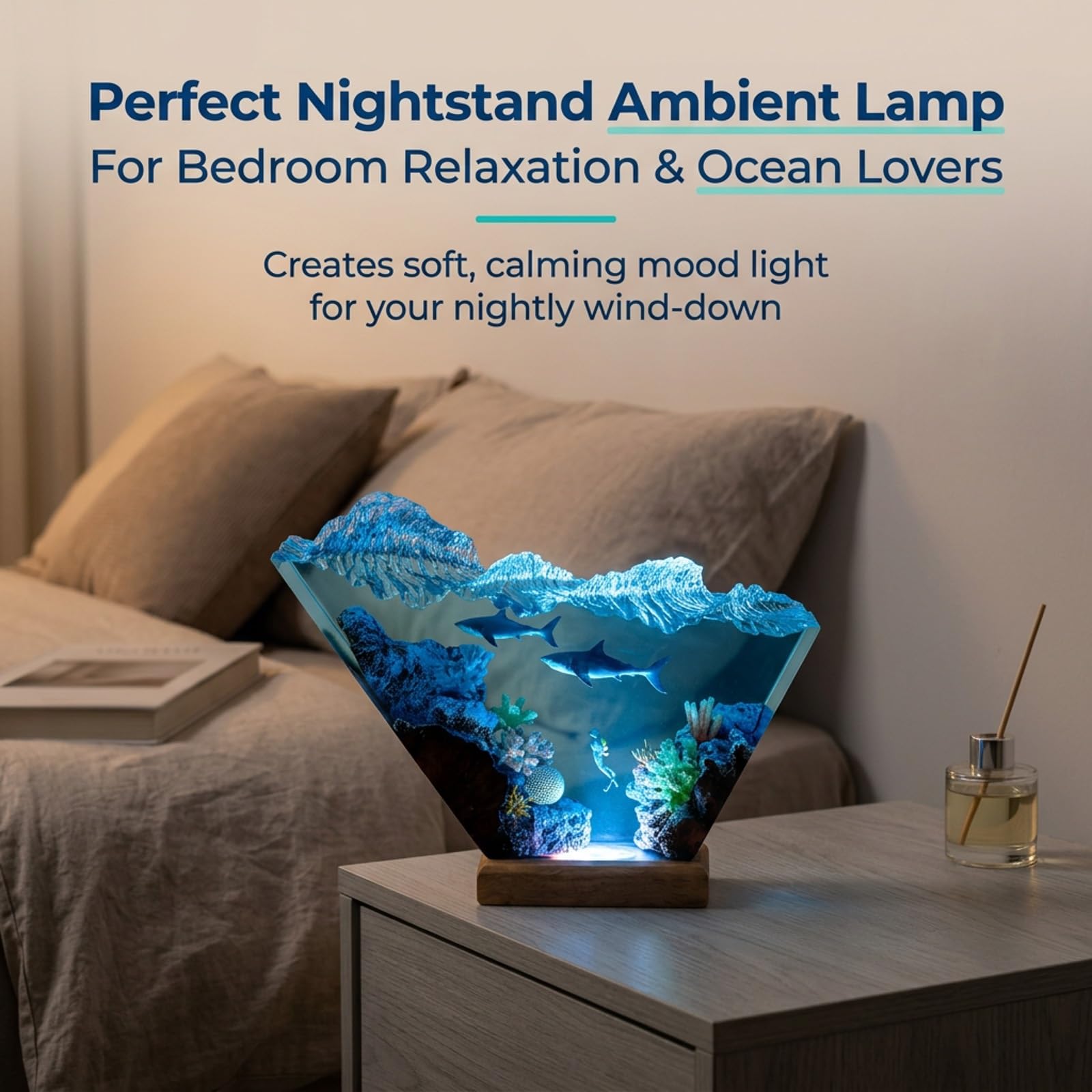 Lampada in Resina Epossidica, Luce LED 3D Scena Subacquea | Lampada Decorativa Artigianale per Camera da Letto, Soggiorno e Arredamento Casa(15*10cm/5.9*3.9in)