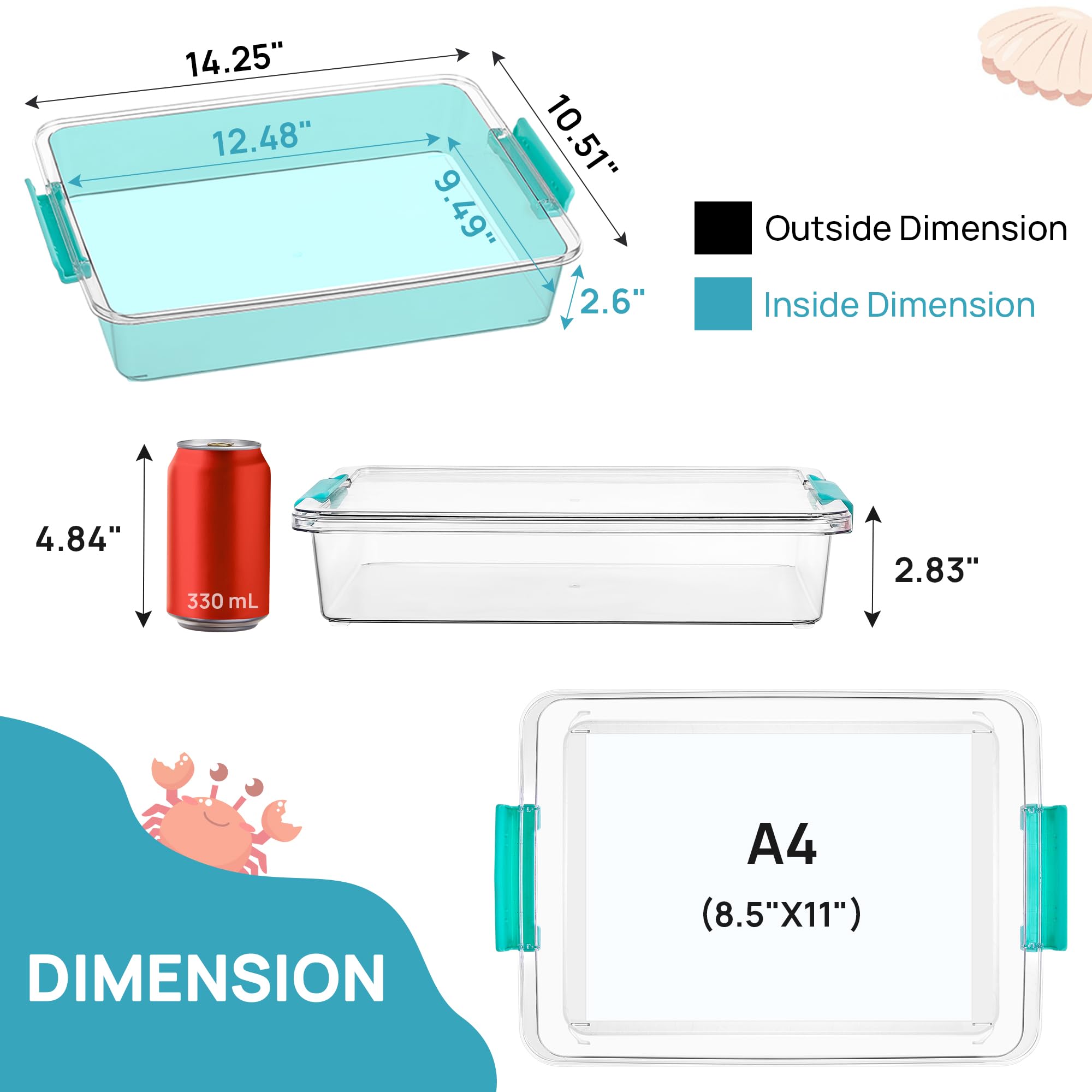 Vtopmart - Lot de 4 bacs de rangement en plastique de 5,7 L avec couvercles, bacs sensoriels transparents, organisateurs et rangement pour arts et artisanat, conteneurs empilables pour la maison, le