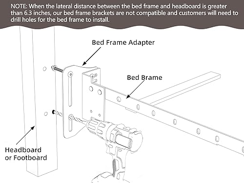 Miniatura 6 de Adaptador de marco de cama resistente para cabecero, soportes de modificación de marco de metal ajustables, 2 unidades, color negro