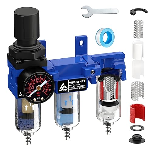 ATINY Sistema de secado de aire de tres etapas de 14", sistema de filtro de aire 5&0.5&0.01,Drenaje semiautomático, soporte de metal
