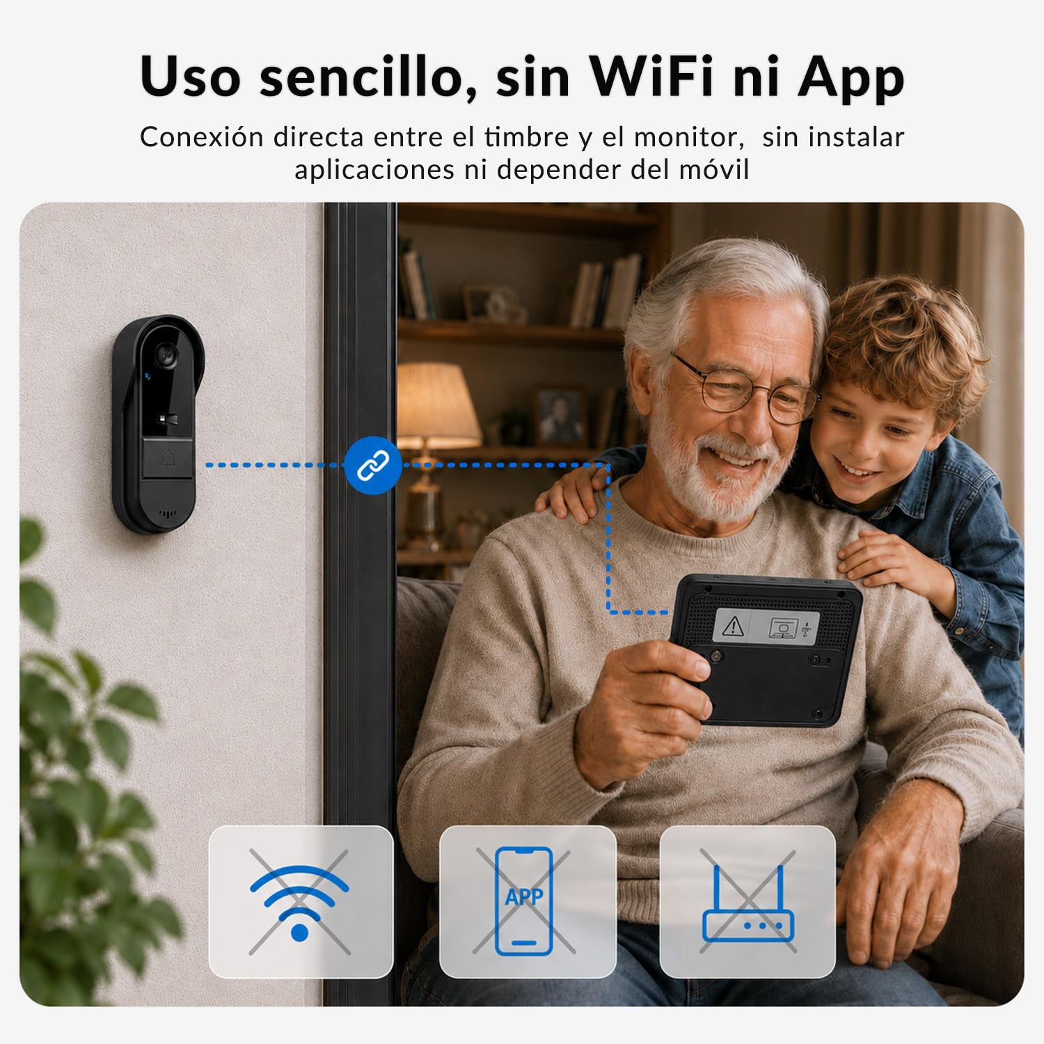 Timbre Inalámbrico Exterior Impermeable IP65, Pantalla IPS de 4,3 Pulgadas, Timbre Inalámbrico con Cámara 1080P, Audio Bidireccional, Visión Nocturna, Video Portero Automatico Alimentado por Batería