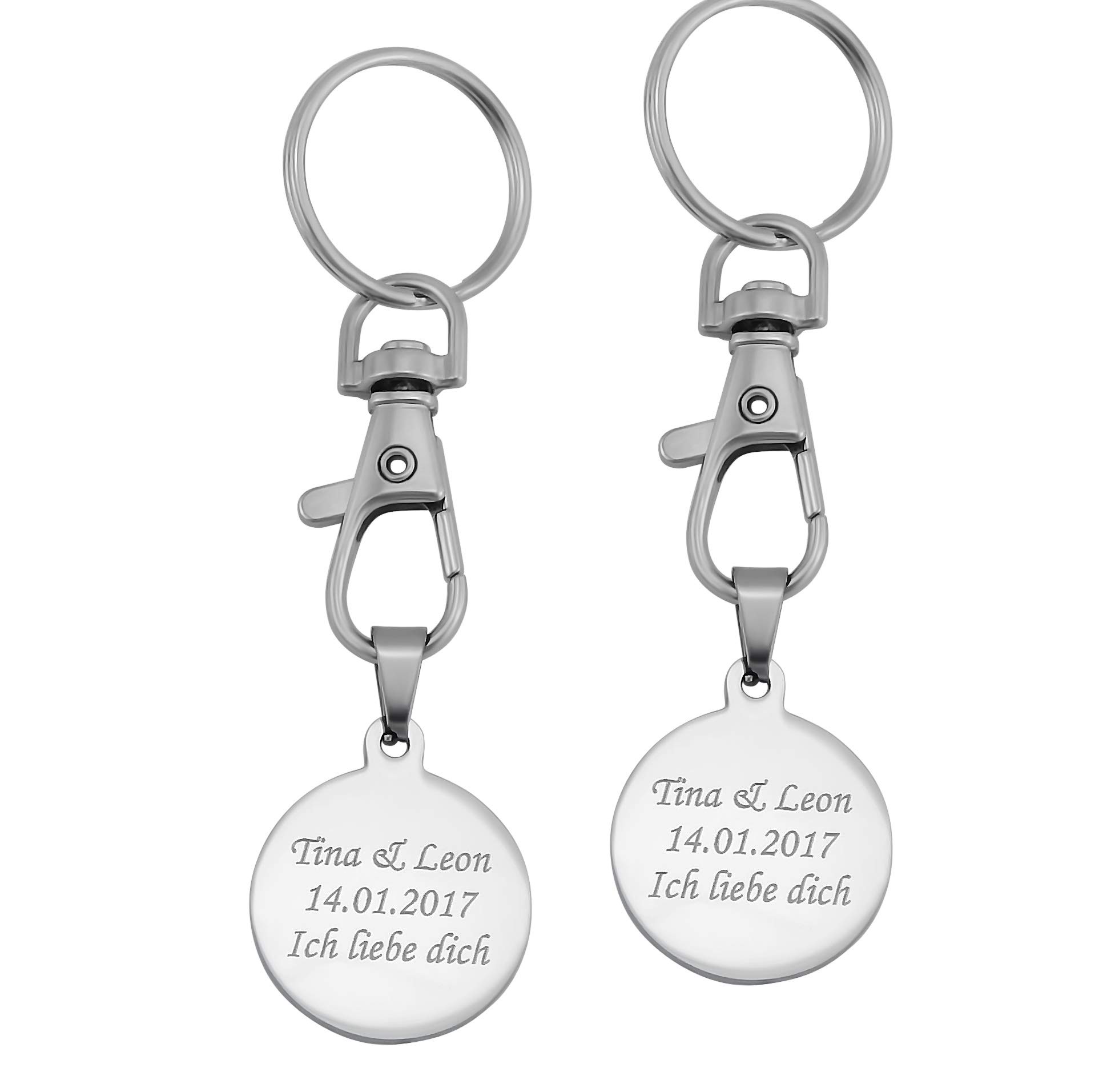 Schlüsselanhänger personalisiert rund | Schlüsselanhänger mit Gravur Edelstahl Silber | Personalisierte Geschenke für Mama Papa | Schlüssel Anhänger Text Name Datum