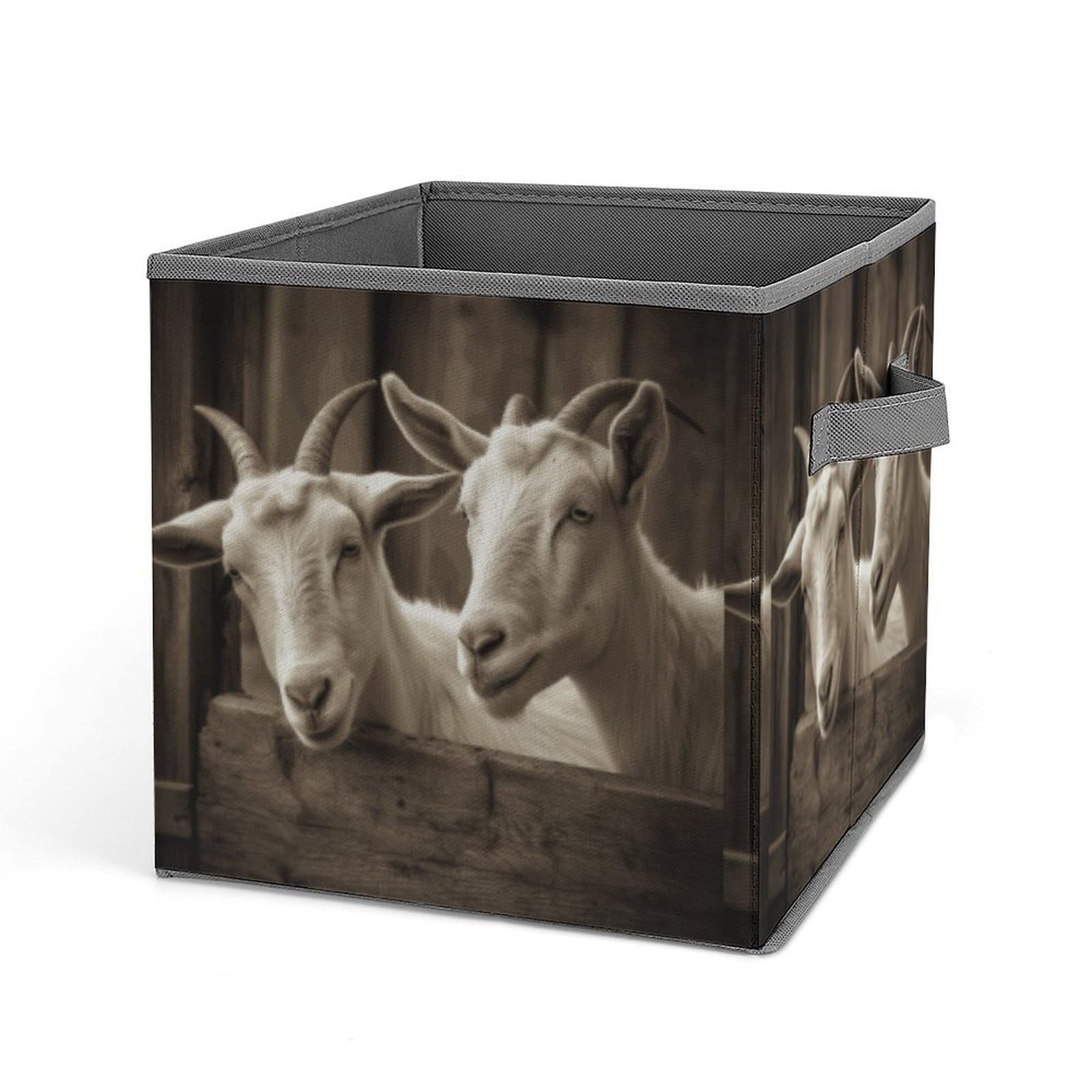BTCOWZRV White Goat Cube Storage Bins - 11 Inch Heavy Duty Fabric Closet Bins for Shelves, Cube Organizer - Collapsible Storage Boxes with Handle Decorative Clothing Storage Baskets