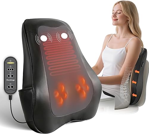 Masajeador de espalda para aliviar el dolor de tejido profundo, masajeador shiatsu de cuello y espalda con calor, masajeador para dolor de espalda y