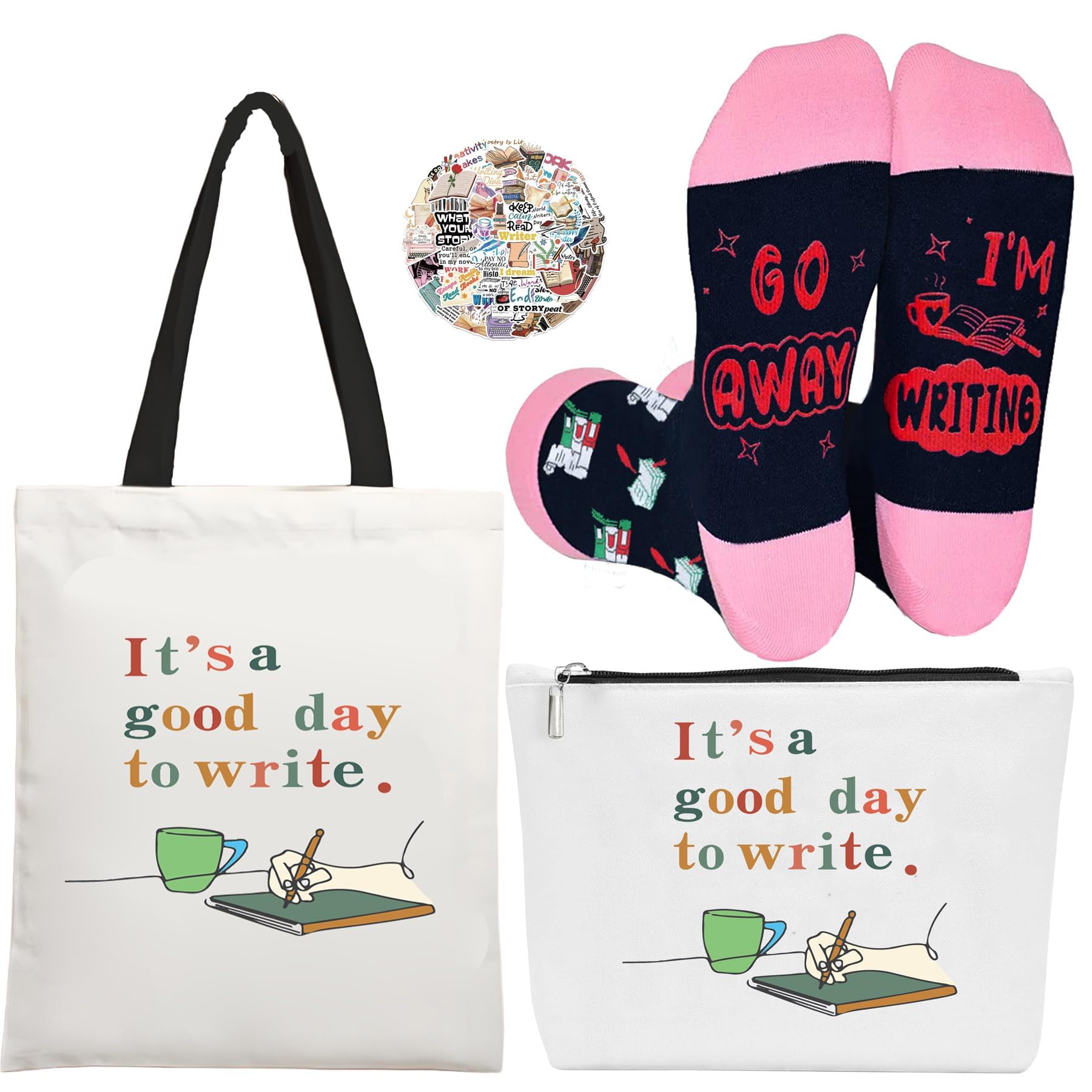 Farmansion Writer Gifts for Women,4pcs Gifts Set for Writing Lovers,Authors Birthday Present with Funny Novelty Socks For Sister,Friends,Mom