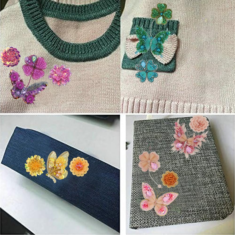 Exquisitos parches de flores y mariposas para coser, apliques de diamantes de imitación de lentejuelas para ropa, bolsos, sombreros, accesorios de bricolaje, 2 piezas (Q Mix, 16 piezas)