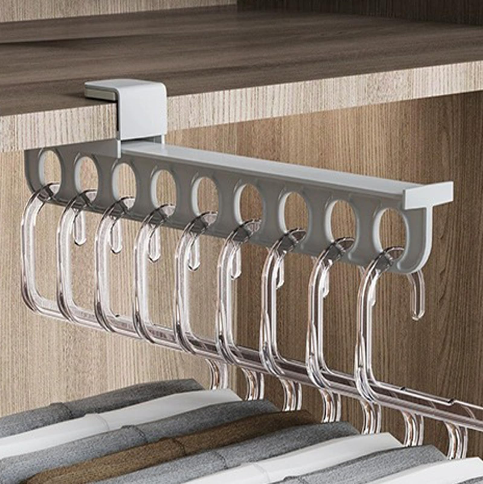 NALACAL Pull-Out Closet Valet Rod - Adjustable 9-Hole Telescopic Clothing Rail, Heavy Duty Pants Rack, Top Mount Slide Storage Holder, Plastic, Grey