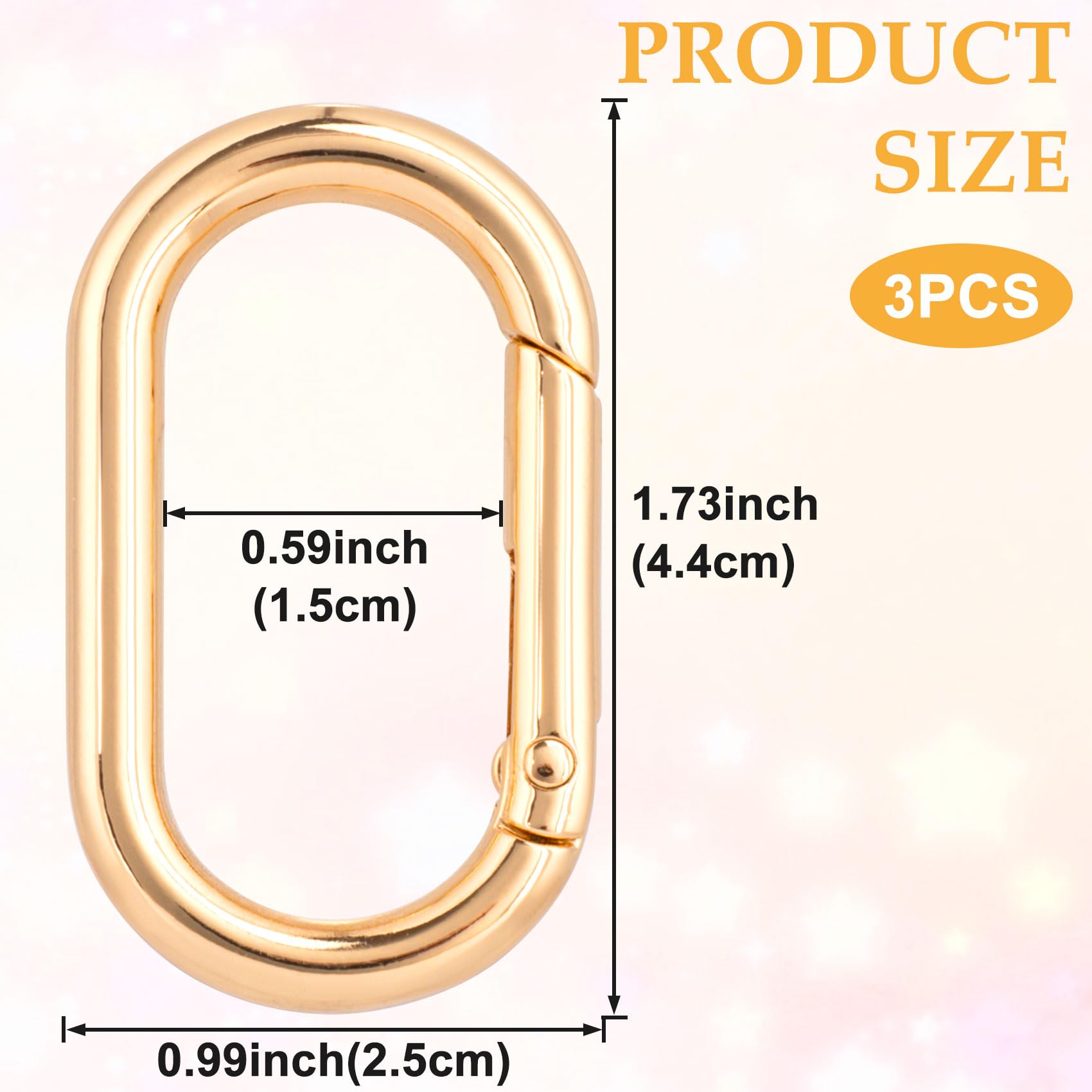 STSTR 3 PCS Oval Spring Ring Clips, Gold Metal Keyring Purse Clip, Heavy Duty Opening O Ring Carabiner for Keychains, Buckle Clasp for Backpacks, Purse, Keys, Bag Strap