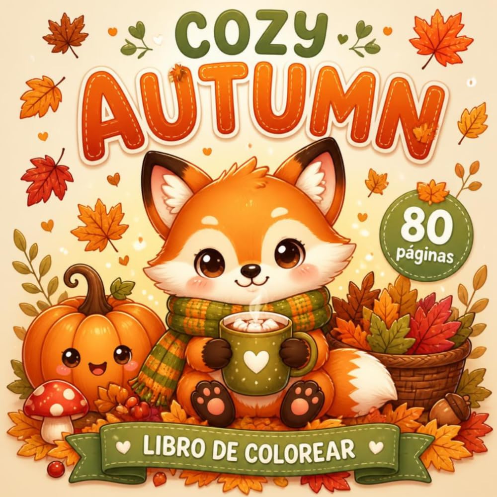 Cozy Autumn: Libro para Colorear: Ilustraciones Adorables para Relajarte y Disfrutar del Otoño