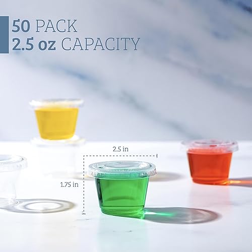 Miniatura 10 de Galashield 50 juegos de 55 onzas Vasos de gelatina con tapas  Tazas de salsa tazas de porciones recipiente de aderezo  Pequeños recipientes de