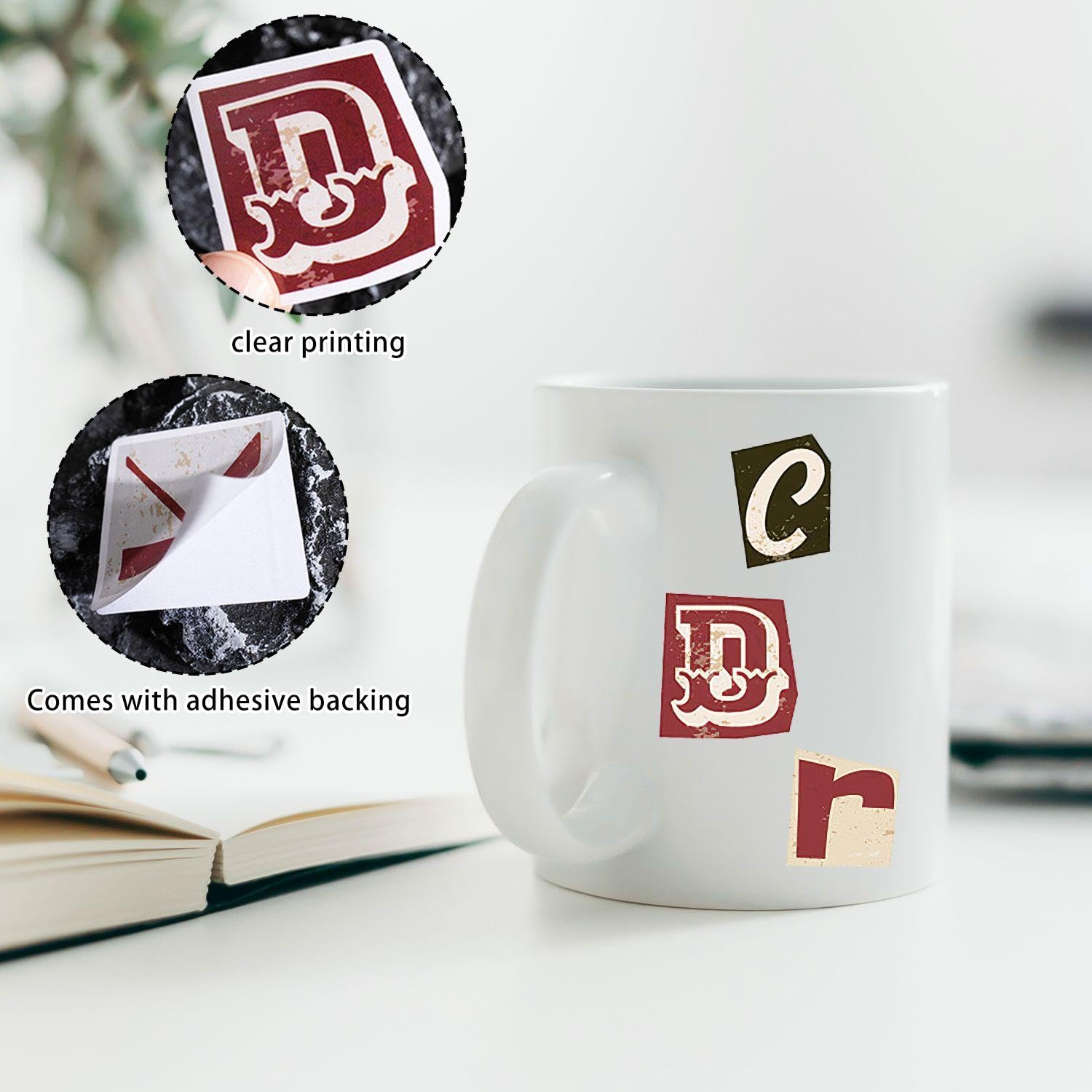 TYFGRT 204 Pièces Autocollants De Lettres, Décoration D'Autocollant Rétro, Autocollants D'Artisanat De Bricolage, Autocollants Décoratifs Auto-Adhésifs, Adaptés Aux Bagages De Tasse