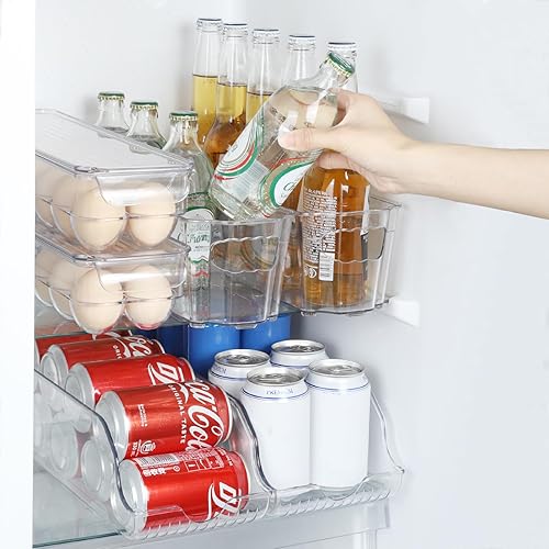 OTraki Paquete de 6 organizadores de latas para despensa, organizador de latas de soda transparente y soporte para huevos para refrigerador,