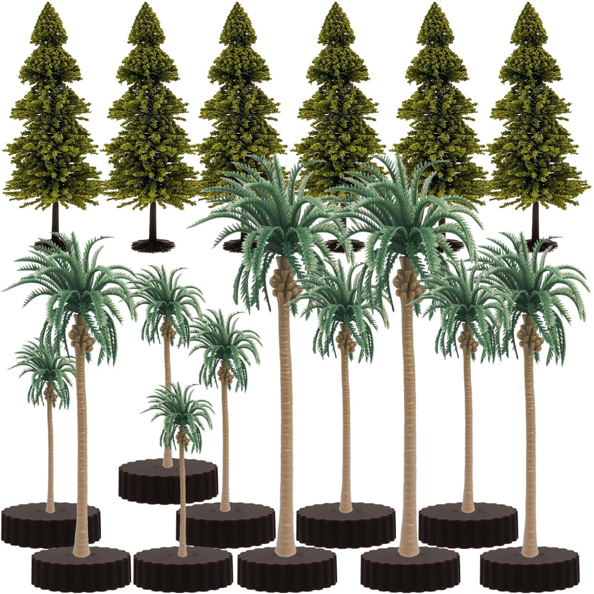 Tropical Ho Scale Miniature Rain Forest Small Model Trees Toys with Bases for Diorama Supplies Kit Hobby Crafts Woodland Scenery Coconuts Pines 16 Brown
