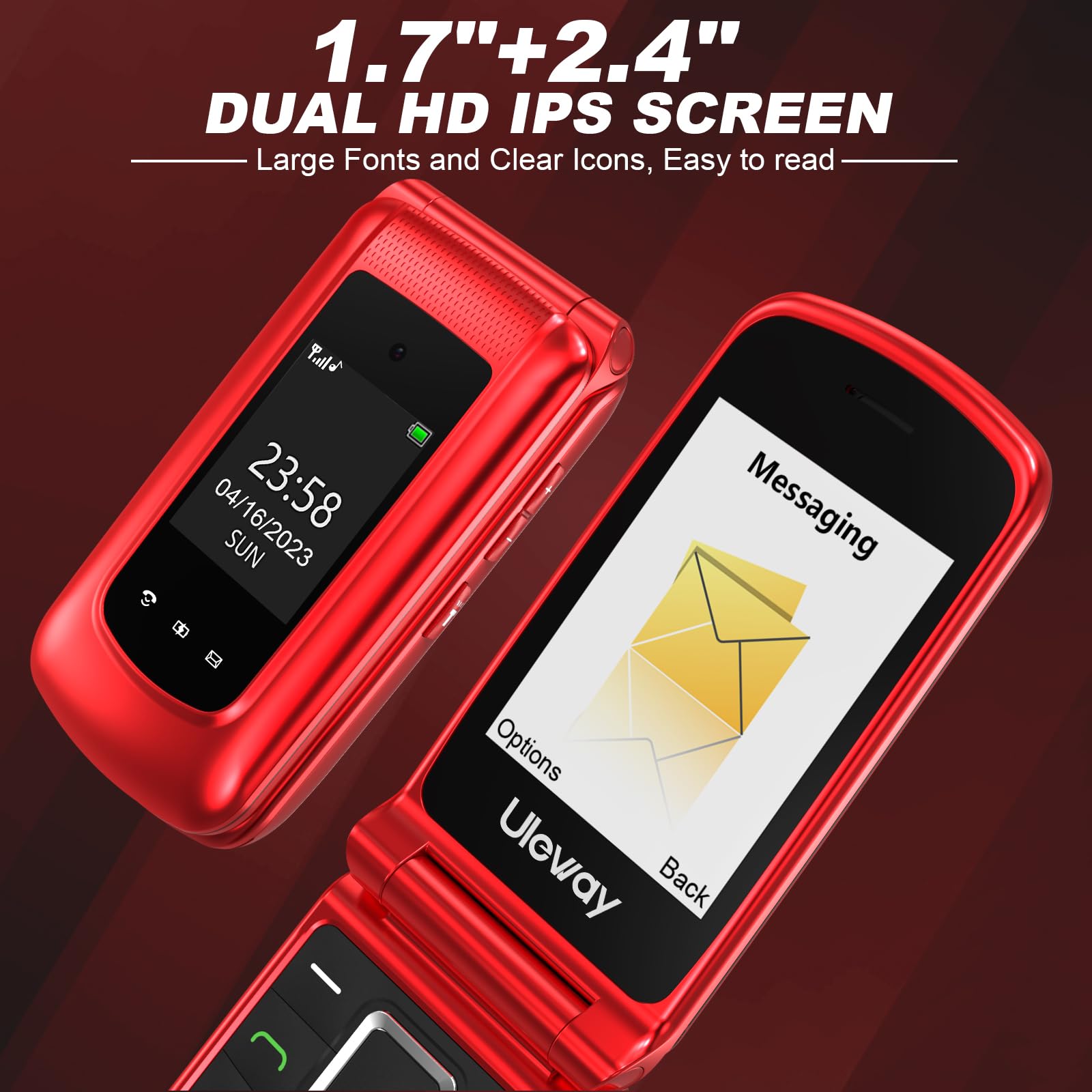 Telefono Movil para Mayores Libre, gsm Teléfono Móvil Plegable para Personas Mayores con Teclas Grandes, SOS Botón, Doble Pantalla de 2,4+1.77 Pulgadas, Base de Carga, Llamada Rápida
