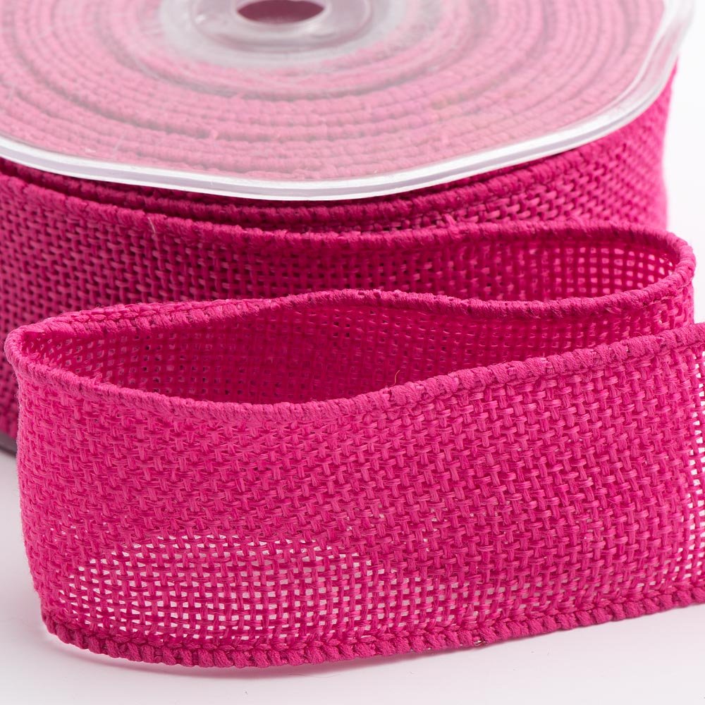 Italian Options Country Hessian Ribbon with Wired Edge, Natural Hessian Fabric Ribbons for Gift Wrapping, Bows, Wreaths, Wedding, Flowers, Florist, Burlap, Jute Ribbon, 38 mm x 10 Metre Roll, Fuchsia