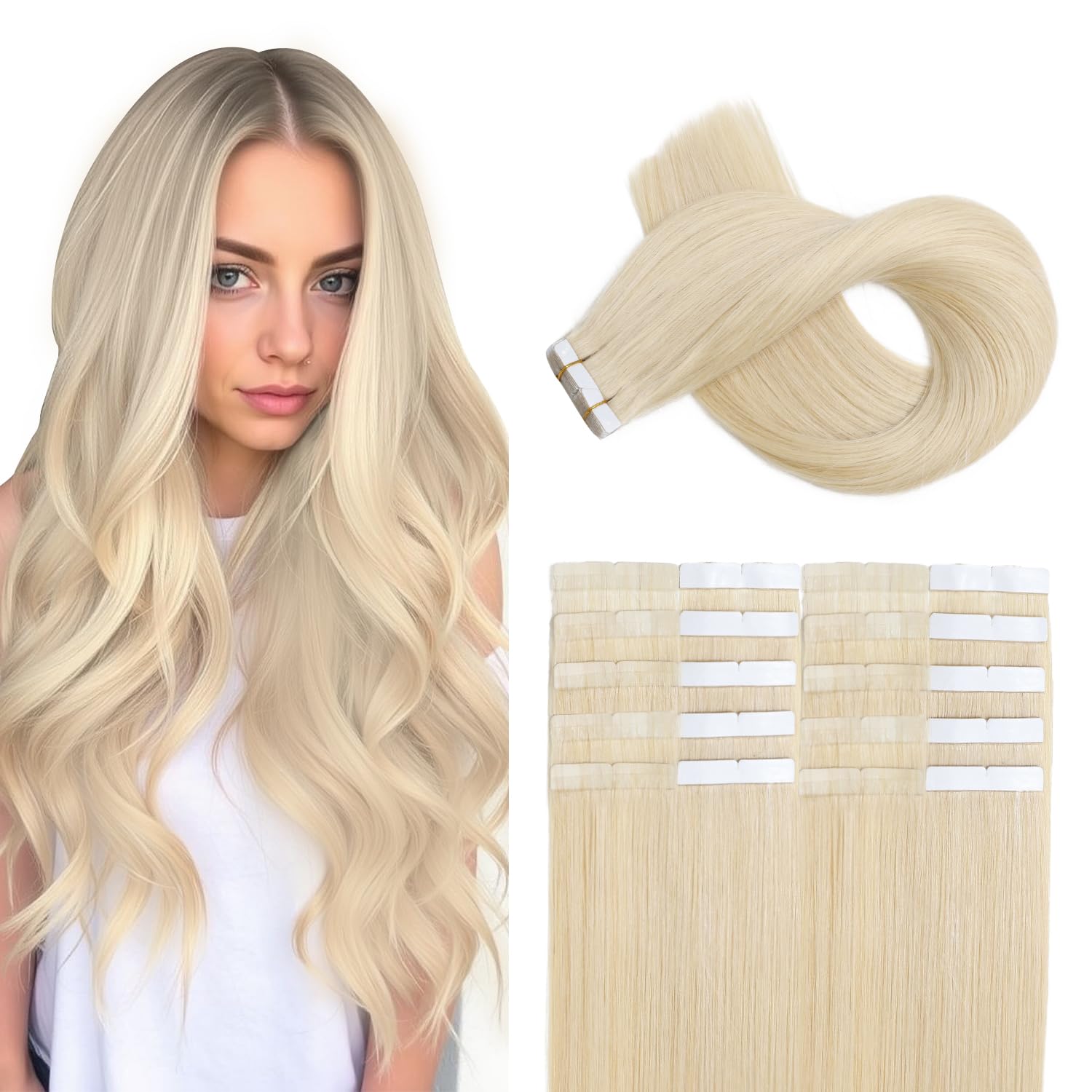 XDhair Haarverlängerung, Echthaar, selbstklebend, 20 Stück, 50 g