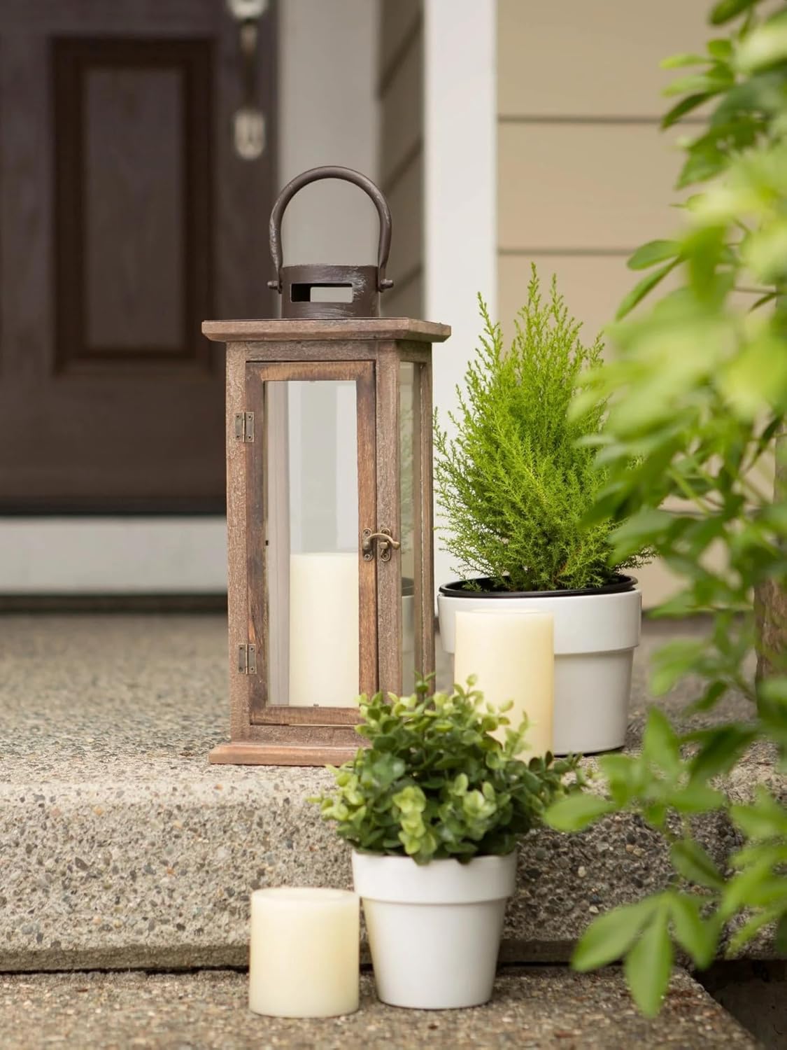 Rustic Wooden and Metal Hanging Candle Lantern