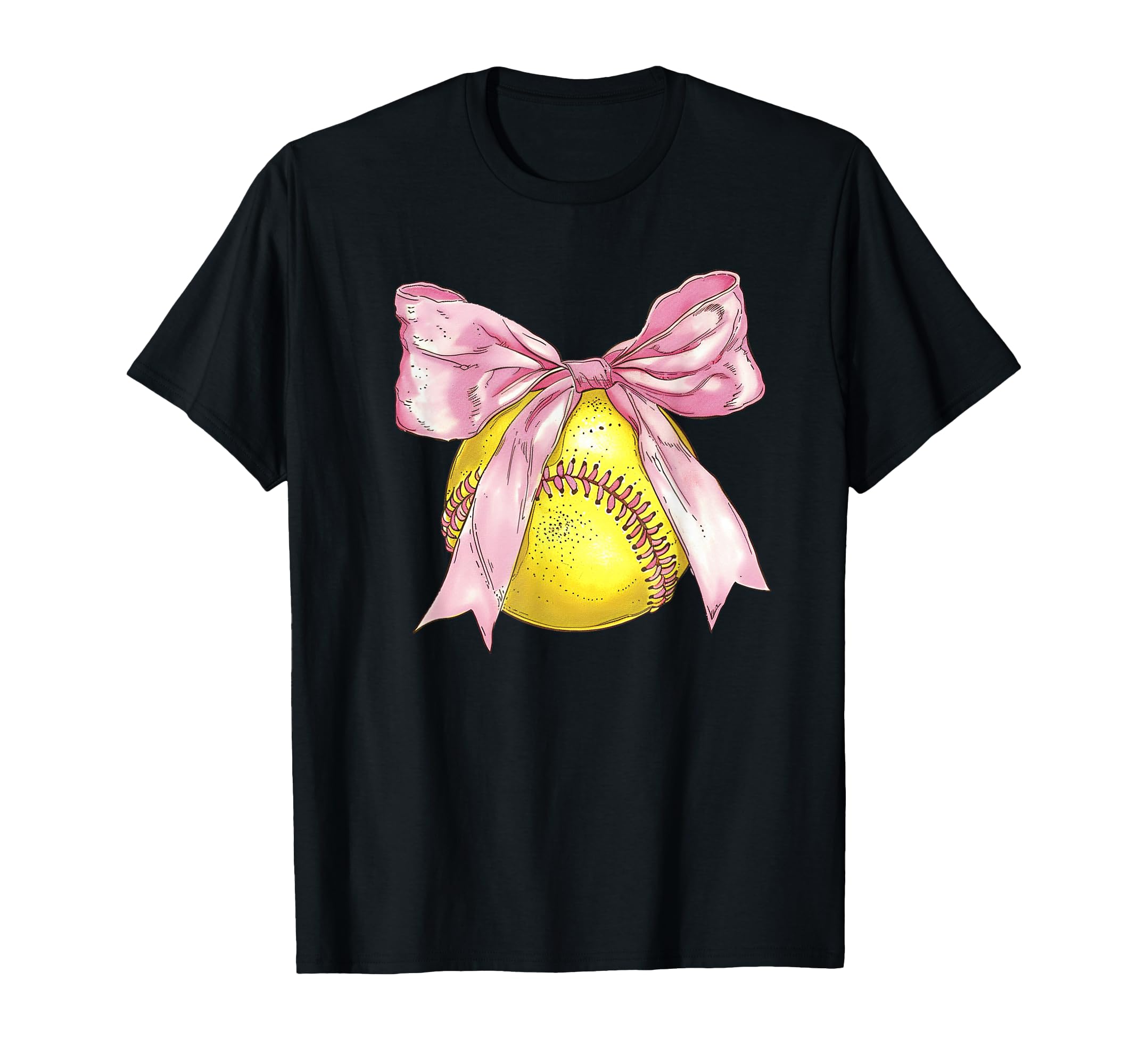Girls Softball Coquette Bow Ribbon Mom Daughter Softball T-Shirt