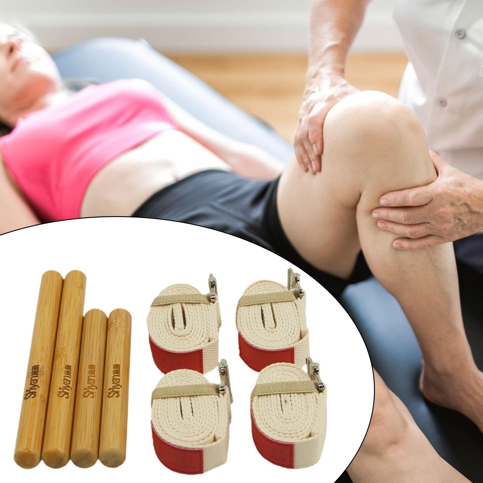 Juego de Bastones de Masaje de Bambú, Rodillos de Masaje de Bambú para Relajar Los Músculos, Madera para Moldear La Figura, Herramientas de Mas, Cinturón Elástico Beige