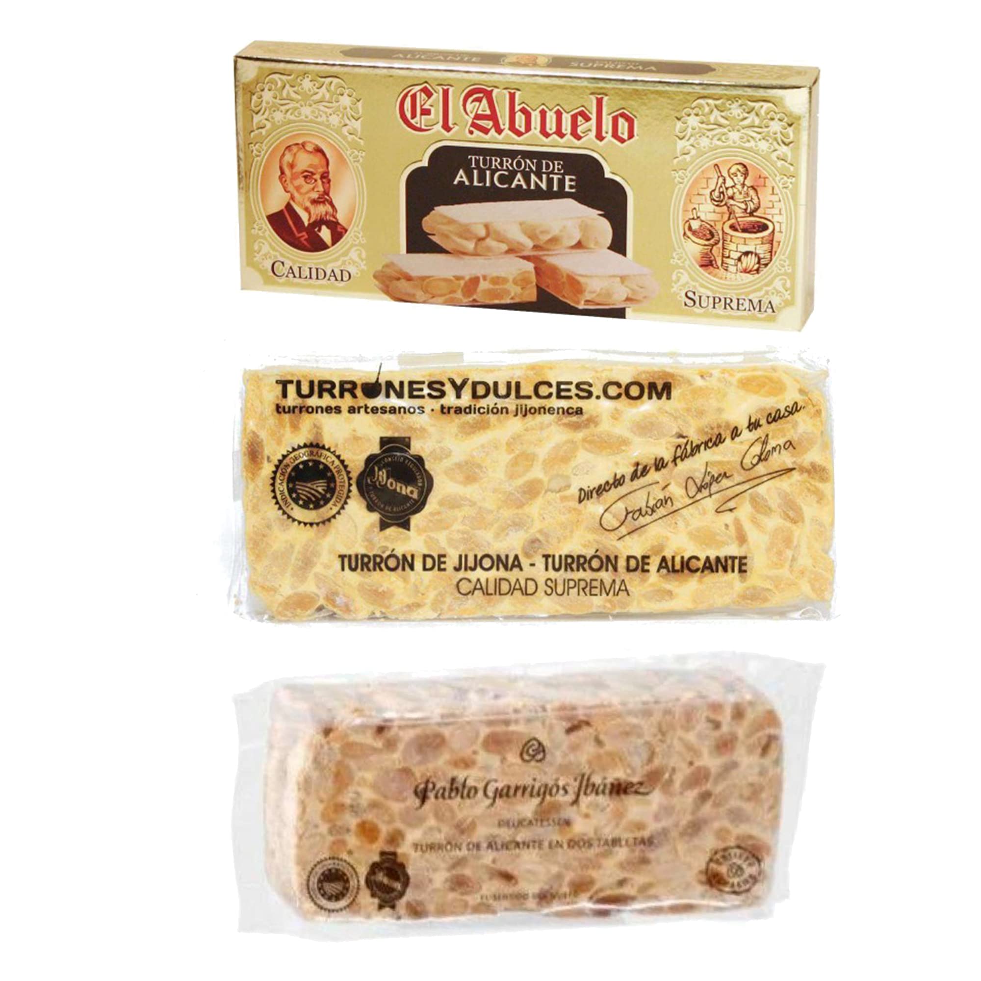 Lote 3 Turrones Degustación Alicantes Gourmet - Turronesydulces.com, El Abuelo, Pablo Garrigós - 900g