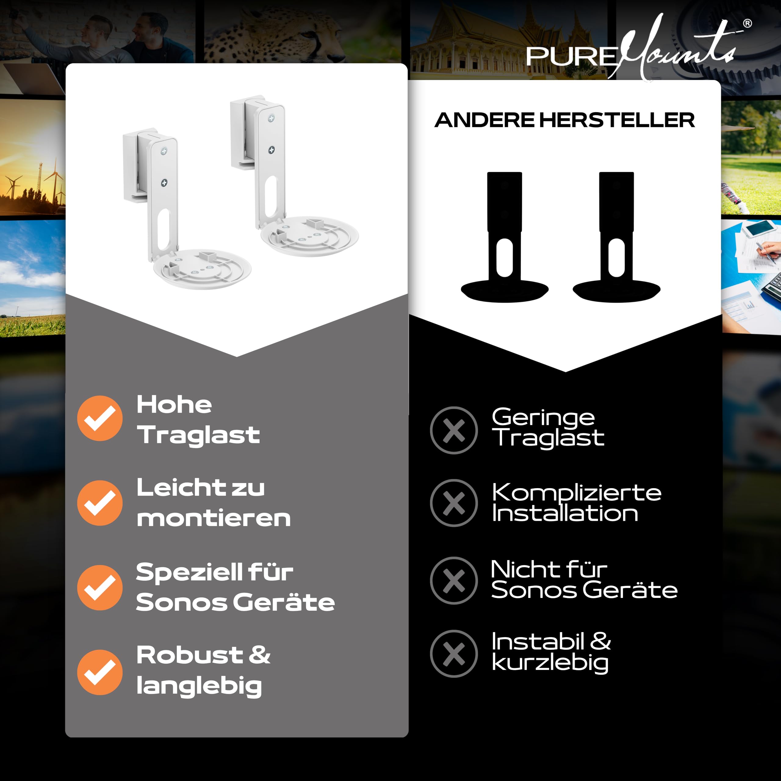 PureMounts® Głośnik ścienny do Sonos® Era 100, zestaw 2-częściowy, biały