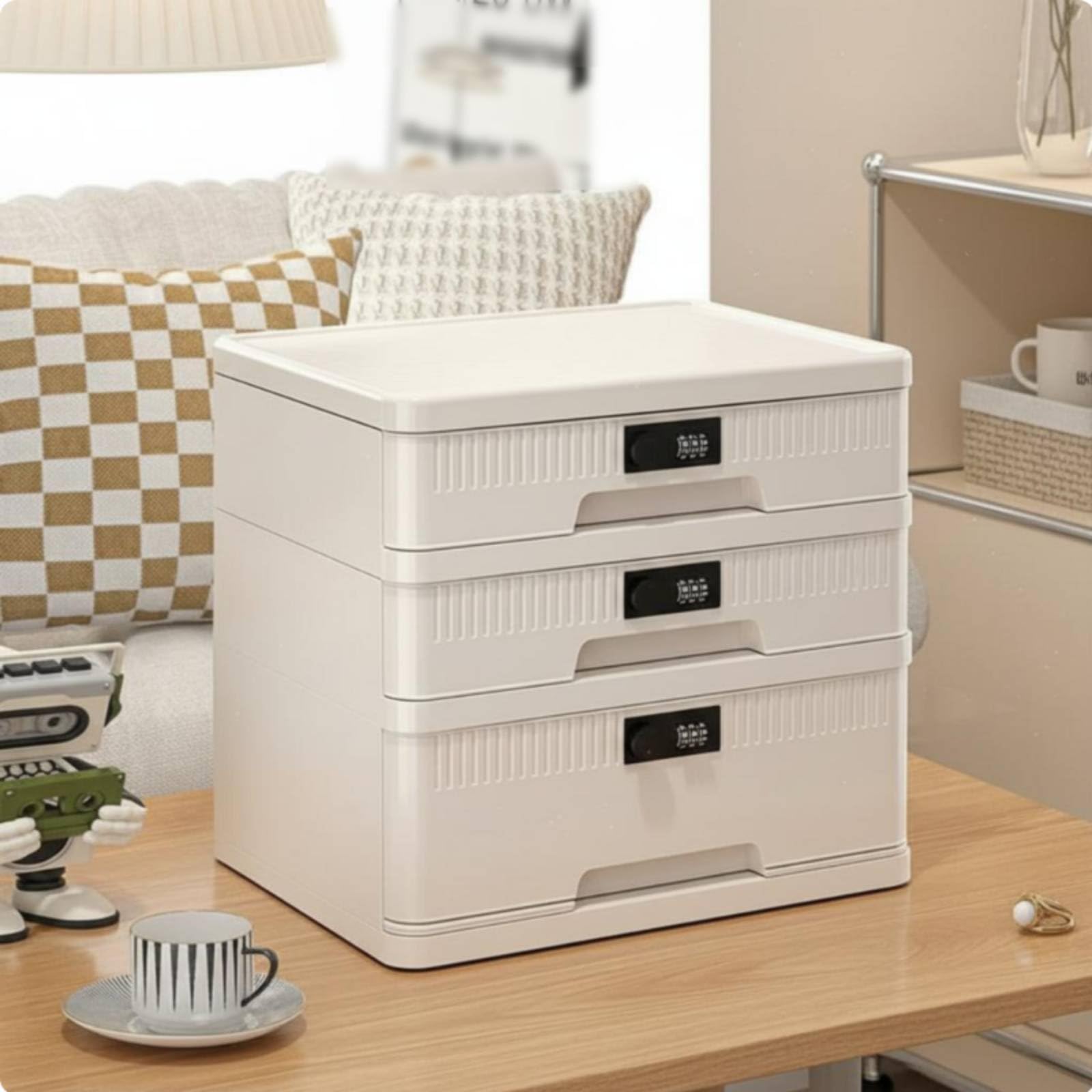 Almencla Archivador con Cajonera de Escritorio Gabinete de Almacenamiento Organizador con Llave Compartimentos para A4 Certificados y Suministros Material PP, Modelo Alto - 5 Capas