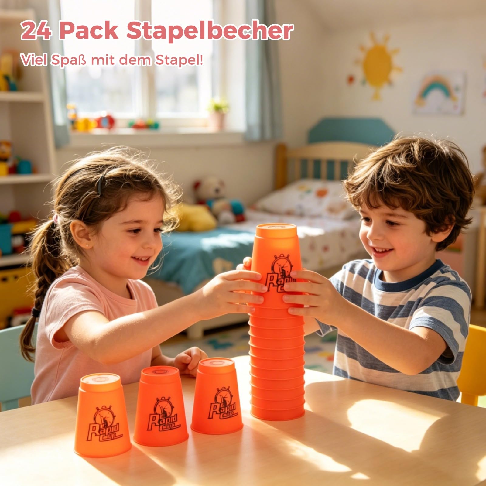 Yeesport 24 Vasos Apilables Deportivos – Juego De Velocidad Y Destreza Para Retos Y Competencias, Ideal Para Familia, Niños Y Adultos, En Azul Y Rojo