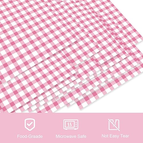 Miniatura 4 de 100 hojas de papel de delicatessen a cuadros rosas de 11 x 11 pulgadas, hojas de papel encerado precortadas desechables a prueba de grasa, bandejas