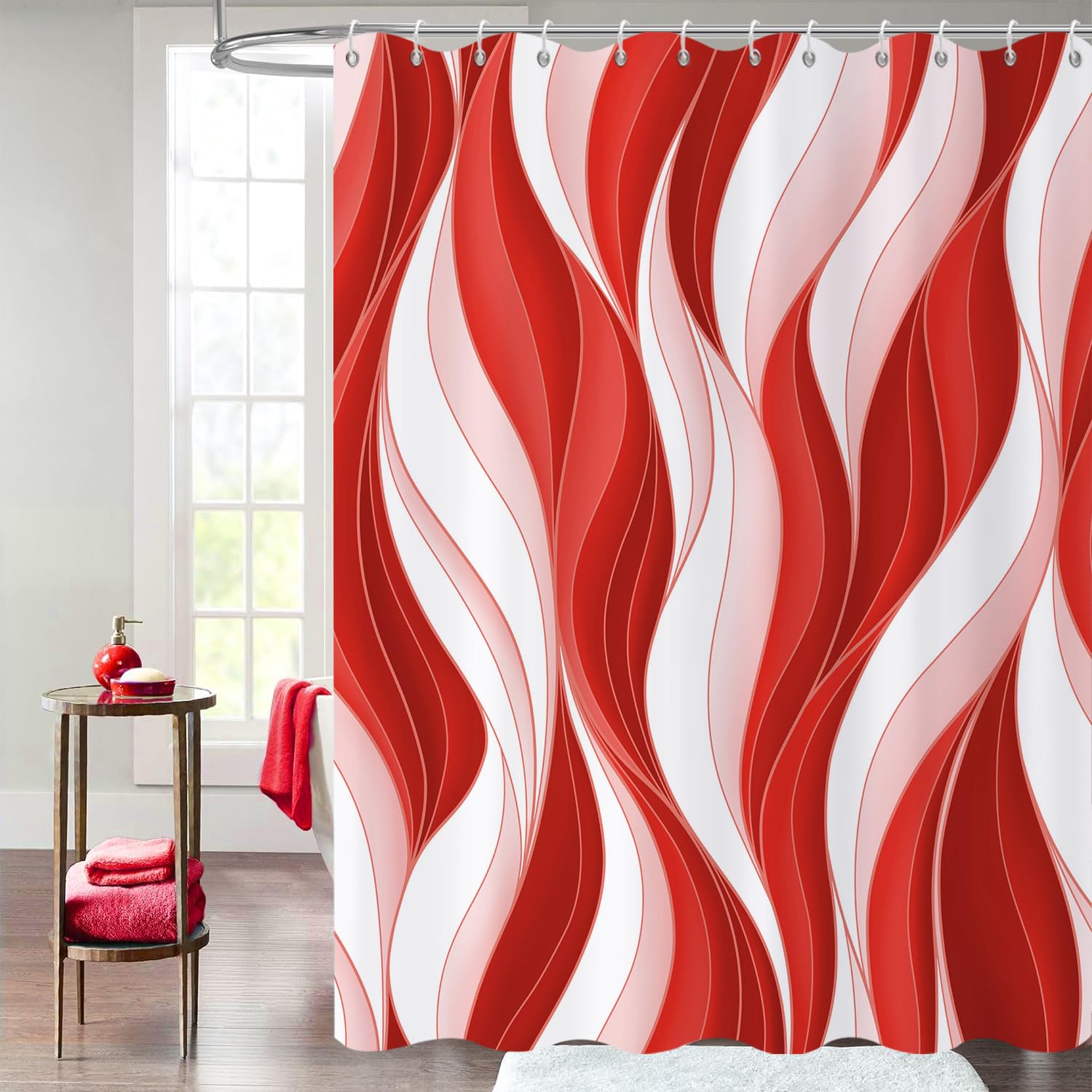 GCIREC Shower Curtain, 180x220cm, Modern Abstract White Red Ombre Striped Minimalist Art Waterproof Fabric Machine Washable Bathroom Curtain with Hooks