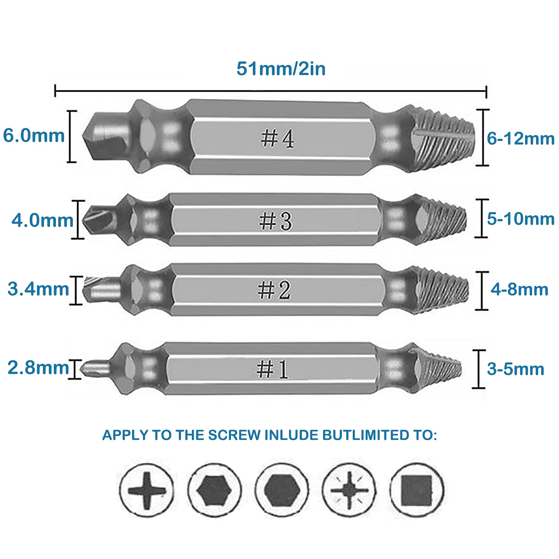 4 Pieces Damaged Screw Extractor, Stripped Screw Extractor Drill Bit