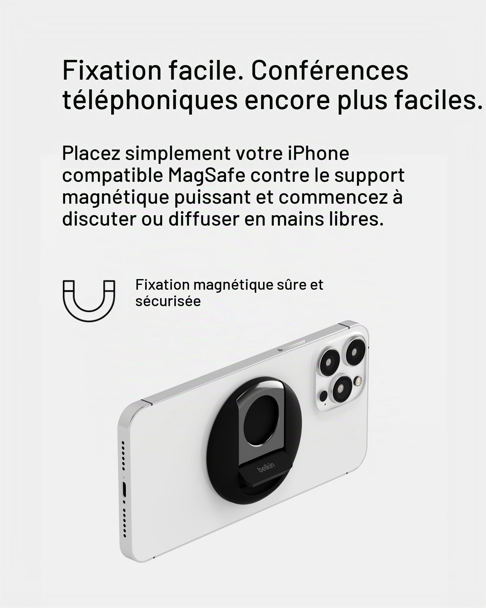 Belkin Support MagSafe pour iPhone et MacBook, fixation rapide et magnétique, compatible avec fonction Continuité, pour iMac, iMac Pro 2017, Studio Display, Pro Display XDR, iPhone 15, 14, 13, 12
