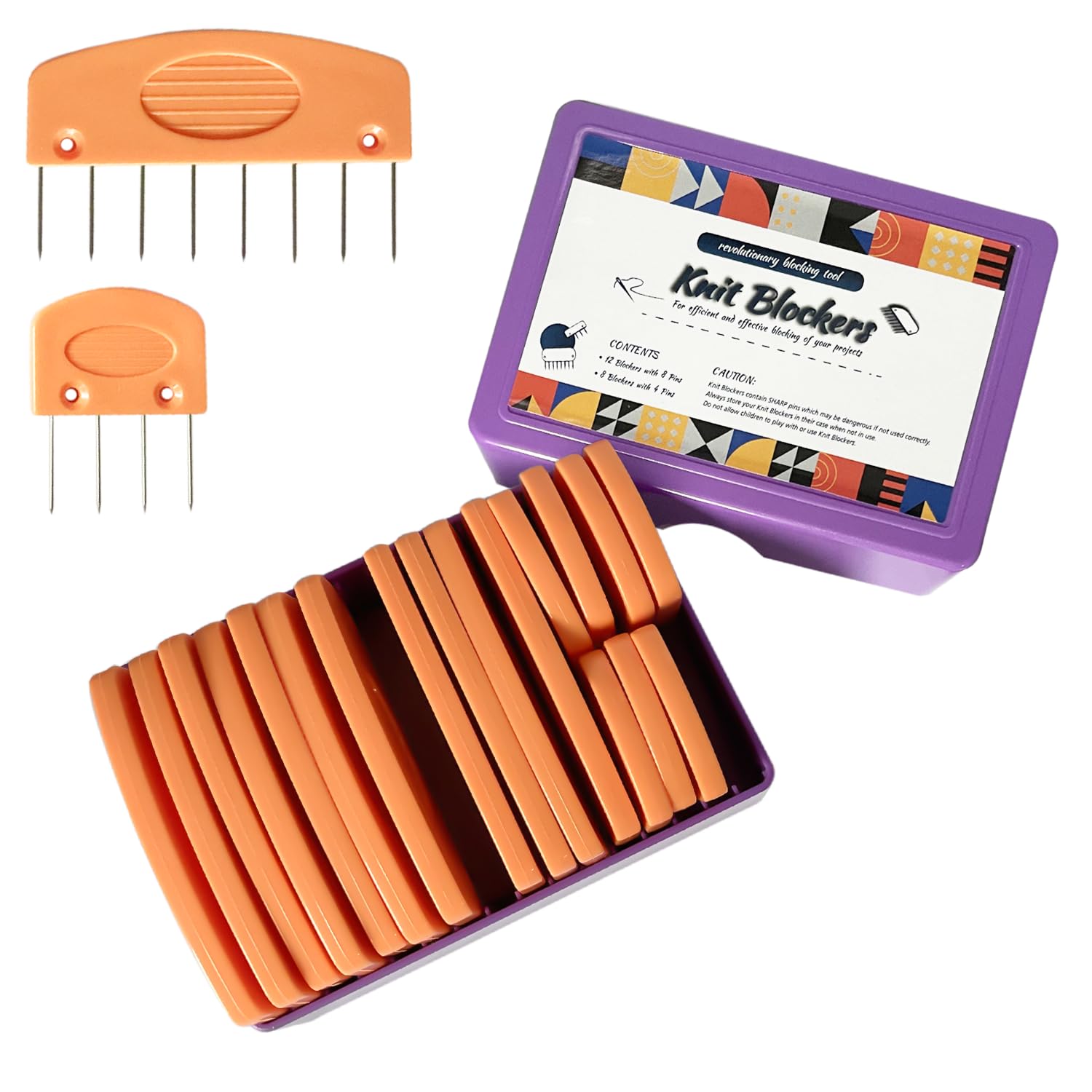 Jamit Orange 20Pcs Knit Blockers Pins Kit, Knit Blocking Combs For Crochet Knitting Blocking Board Mats, Crochet Blocking Pins For Crochet Projects Sewing Lace Needlework Projects Tool (Orange)