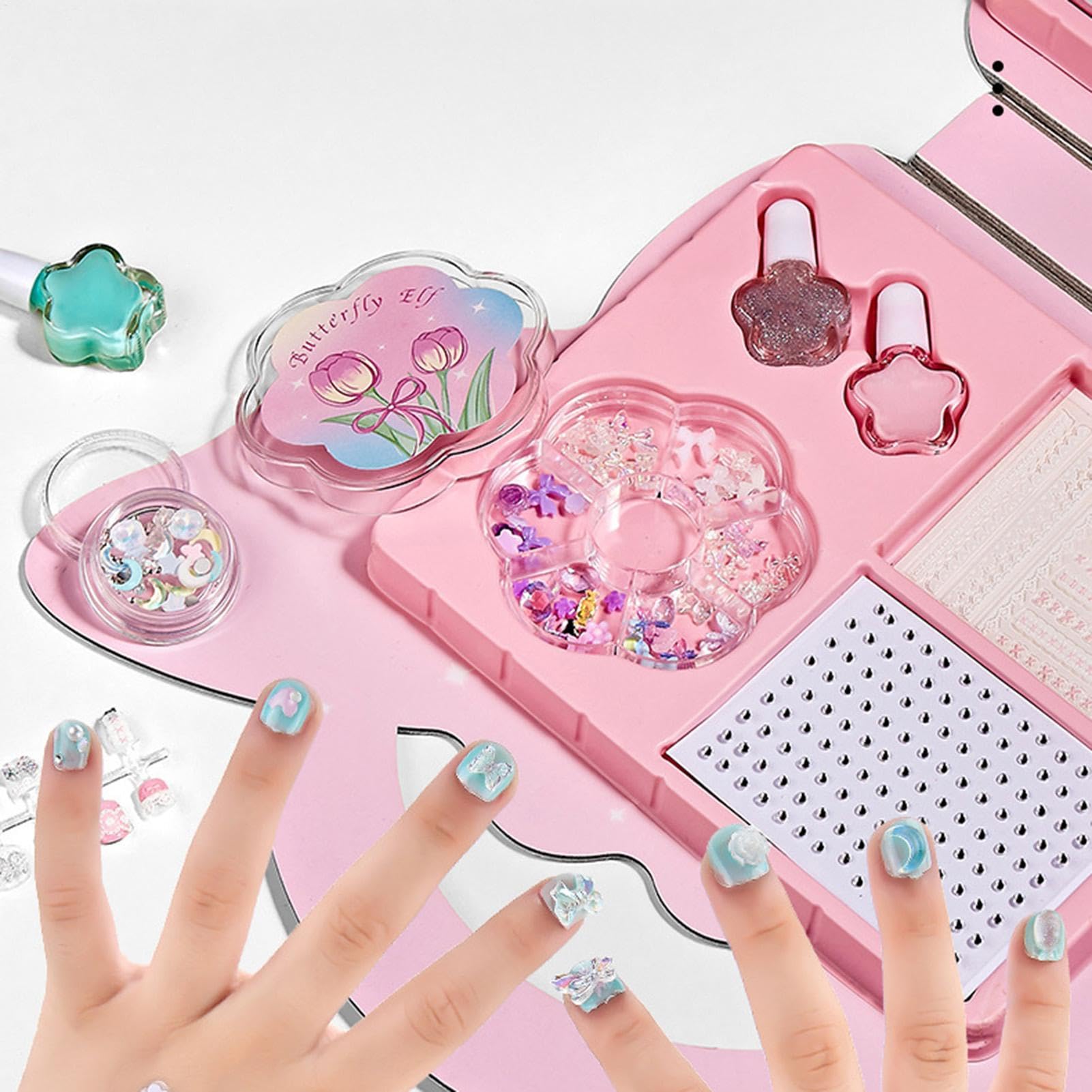 Juego de esmaltes de uñas para niñas, kit de decoración de calcomanías de esmalte de uñas, accesorios de uñas con embalaje de mariposa para cumpleaños, día del niño y Navidad