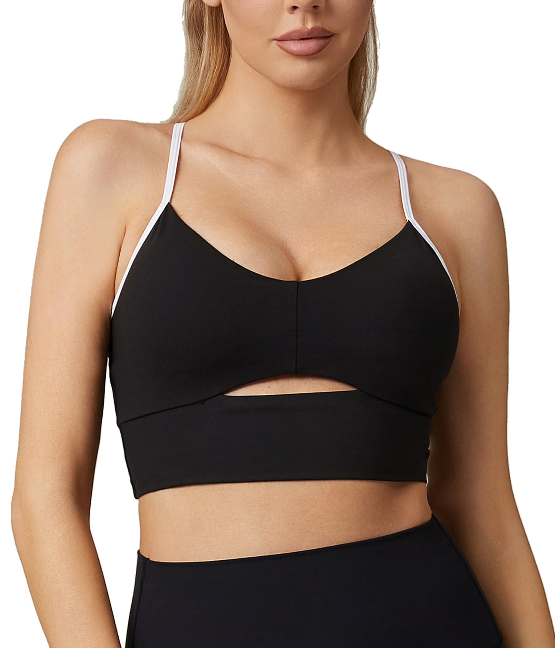 Sujetador deportivo con tirantes delgados para mujer, espalda cruzada, brasier de yoga con tirantes delgados, para gimnasio, bajo impacto