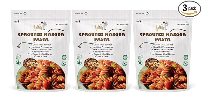 Gluten Free Sprouted Masoor Pasta | No Wheat, No Maida | A rich source of Proteins and Fiber, 200g (Pack of 3)