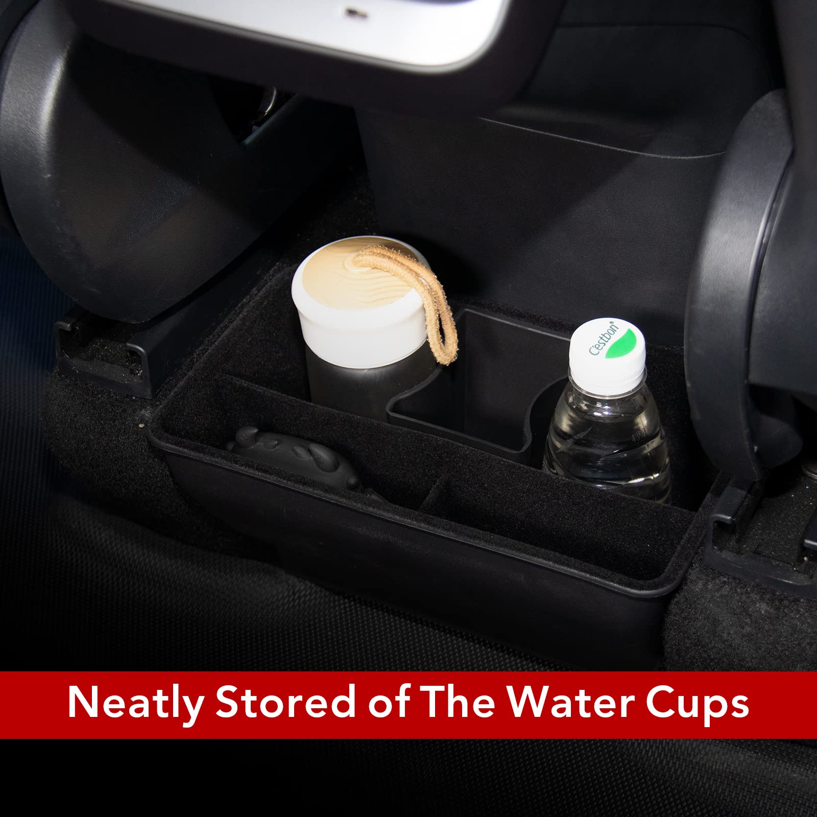 Tesla Model Y Rear Center Console Organizer ABS Flocking Backseat