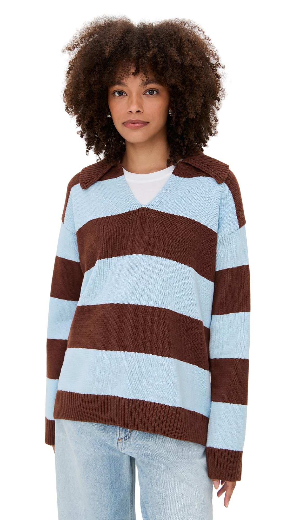 English Factory Womens Stripe Rugby Collared Sweater
