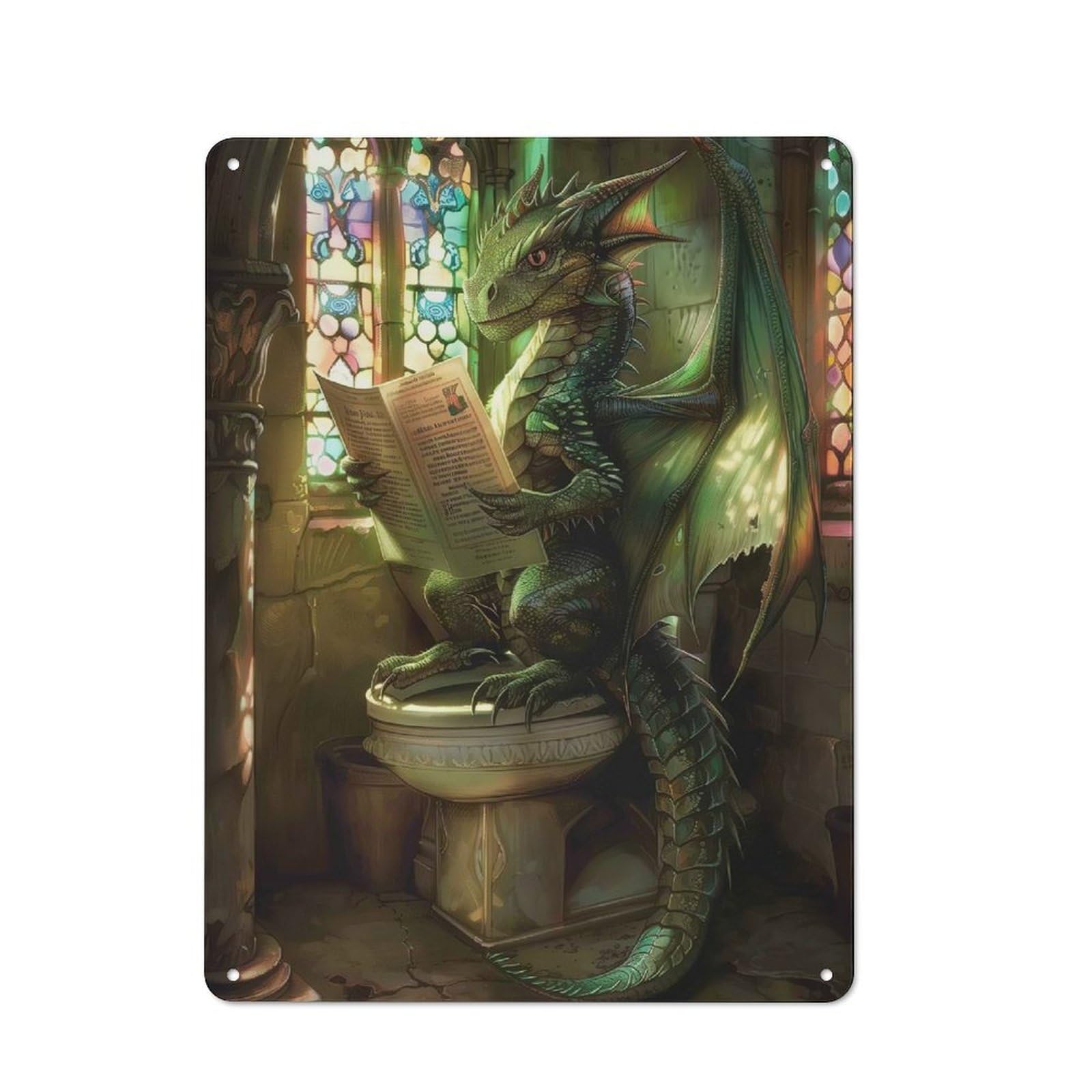 Dragon on Toilet Newspaper Decorative Metal Wall Decor 40x30cm, Vintage Metal Sign for Hallway, Home Bar, Garage Or Study