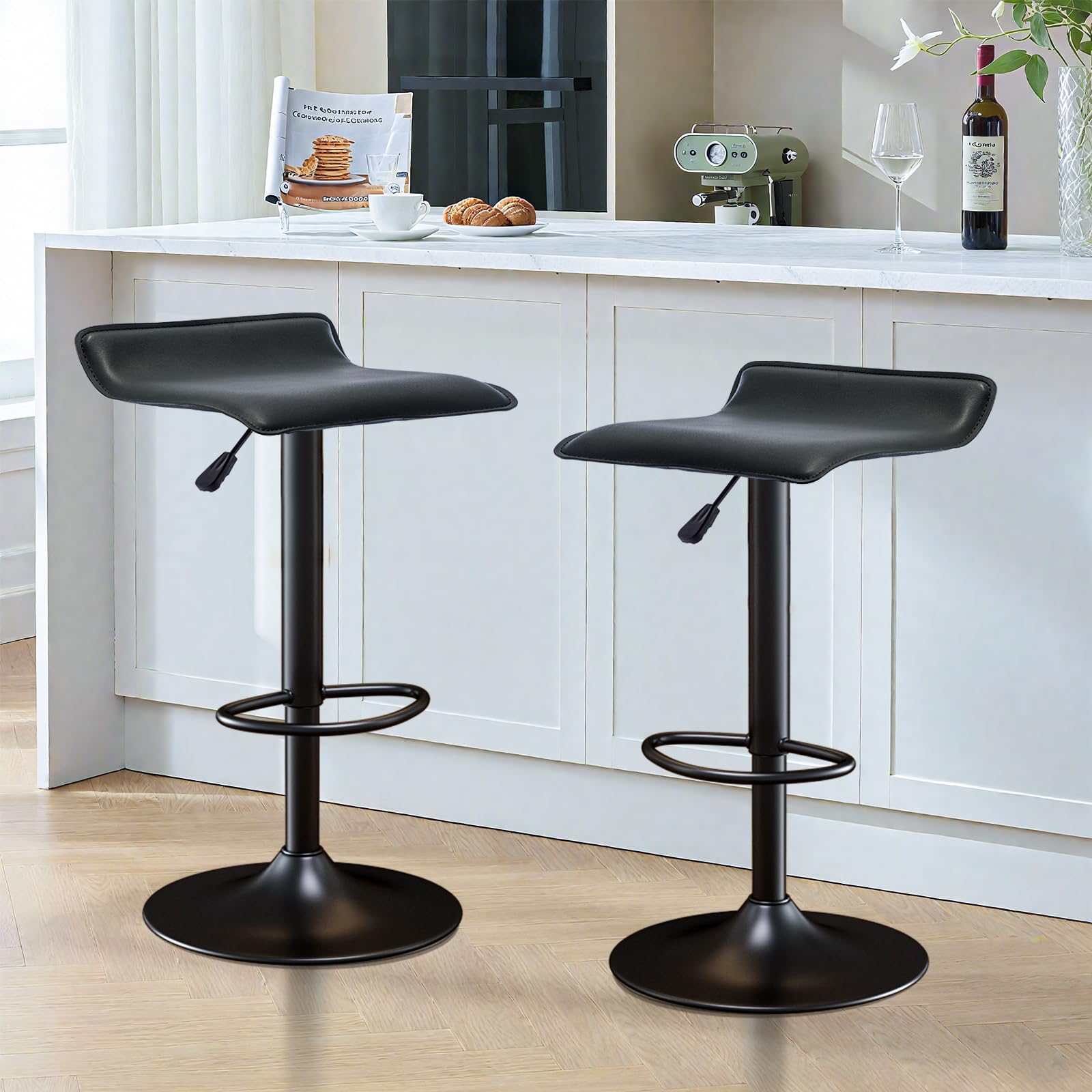 Adjustable Swivel Bar Stools Set of 2, Modern PU Leather Backless Counter Height Stools with Footrest & Gas Lift | Heavy Duty for Kitchen Island, Home