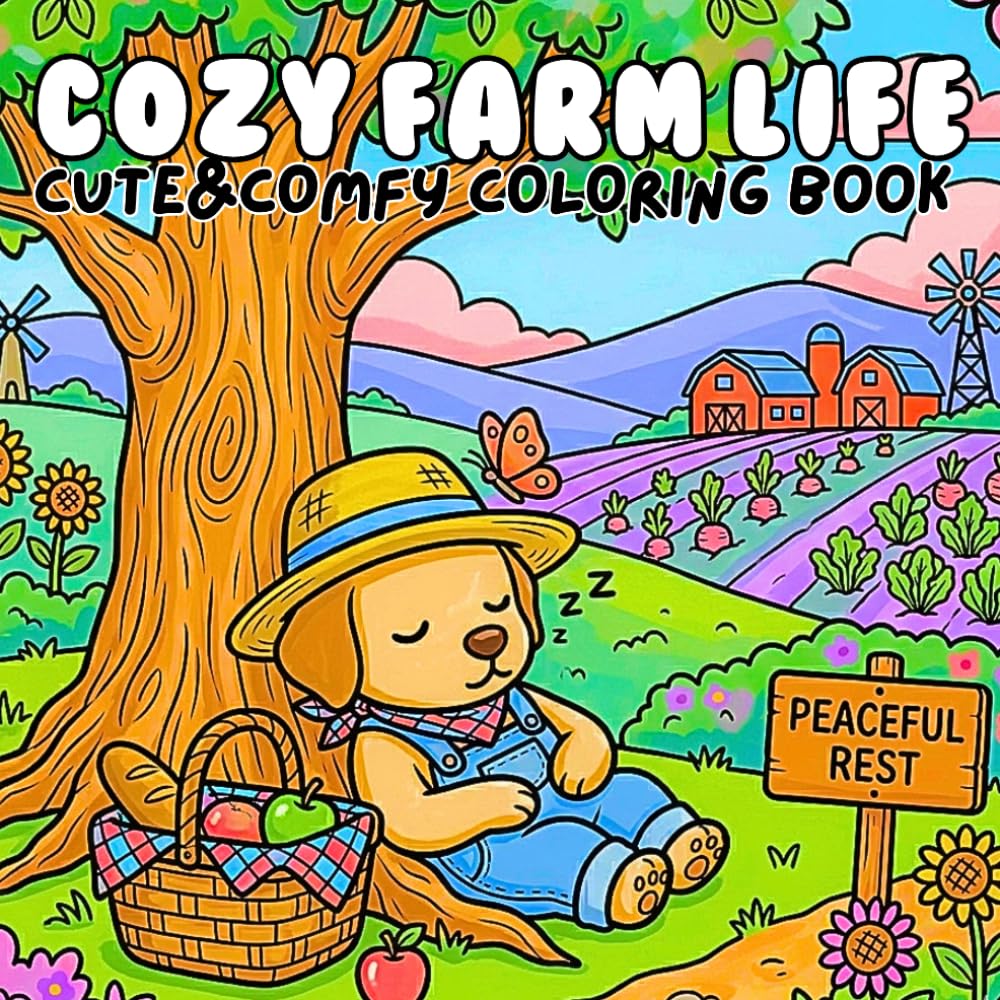 Cozy Farm Life Cute and Comfy Coloring Book: Bold and Easy Designs of Adorable Animals Gardens Harvest Scenes for Relaxation Stress Relief for Kids and Adults