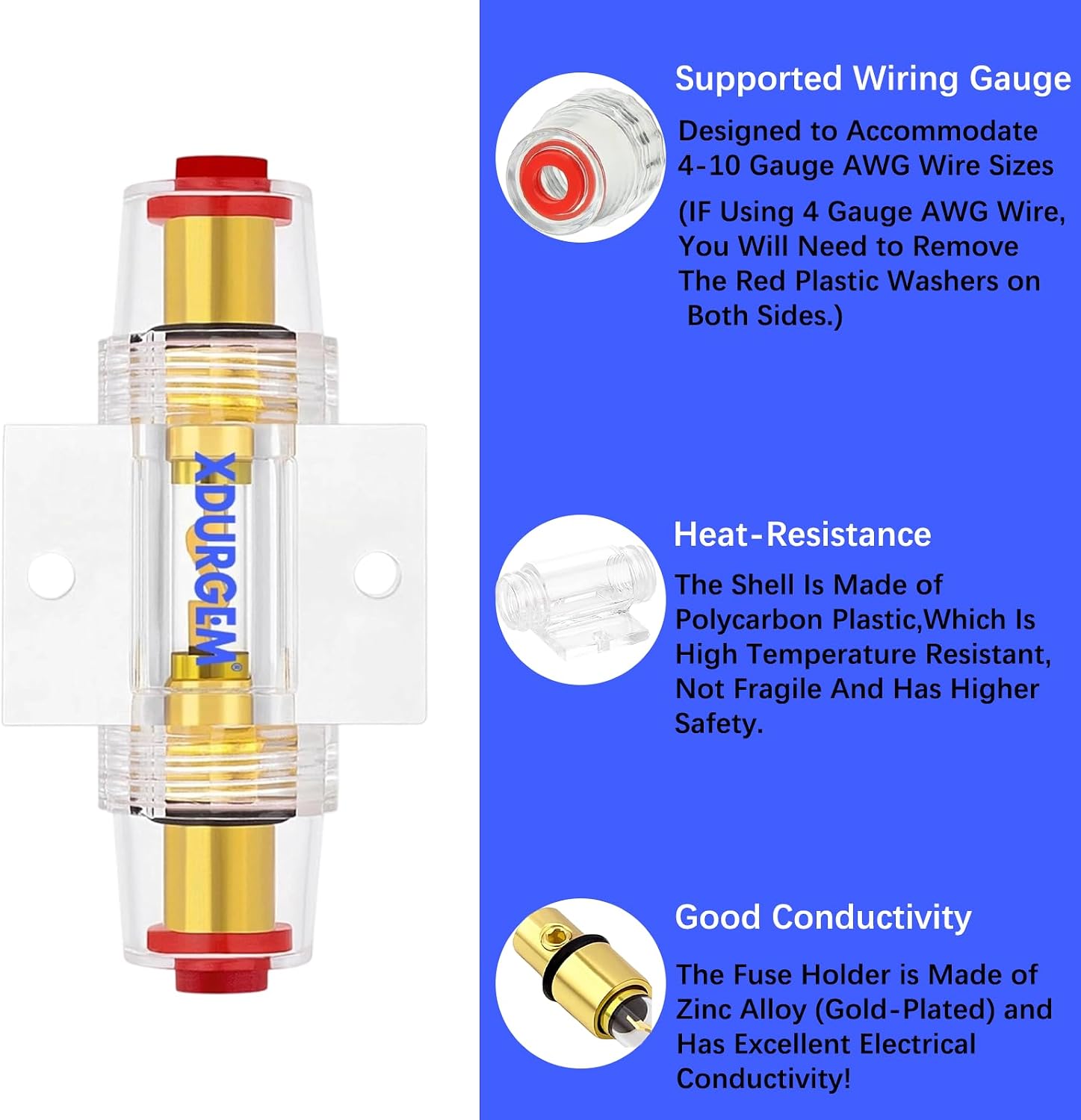 4-8 Gauge AWG in-line 50A AGU Fuse Holder with 50 Amp AGU Fuses,Waterproof Inline Fuse Holders,for Car Audio, Subwoofer, Alarm, Compressor, Amplifier(2 Pieces)