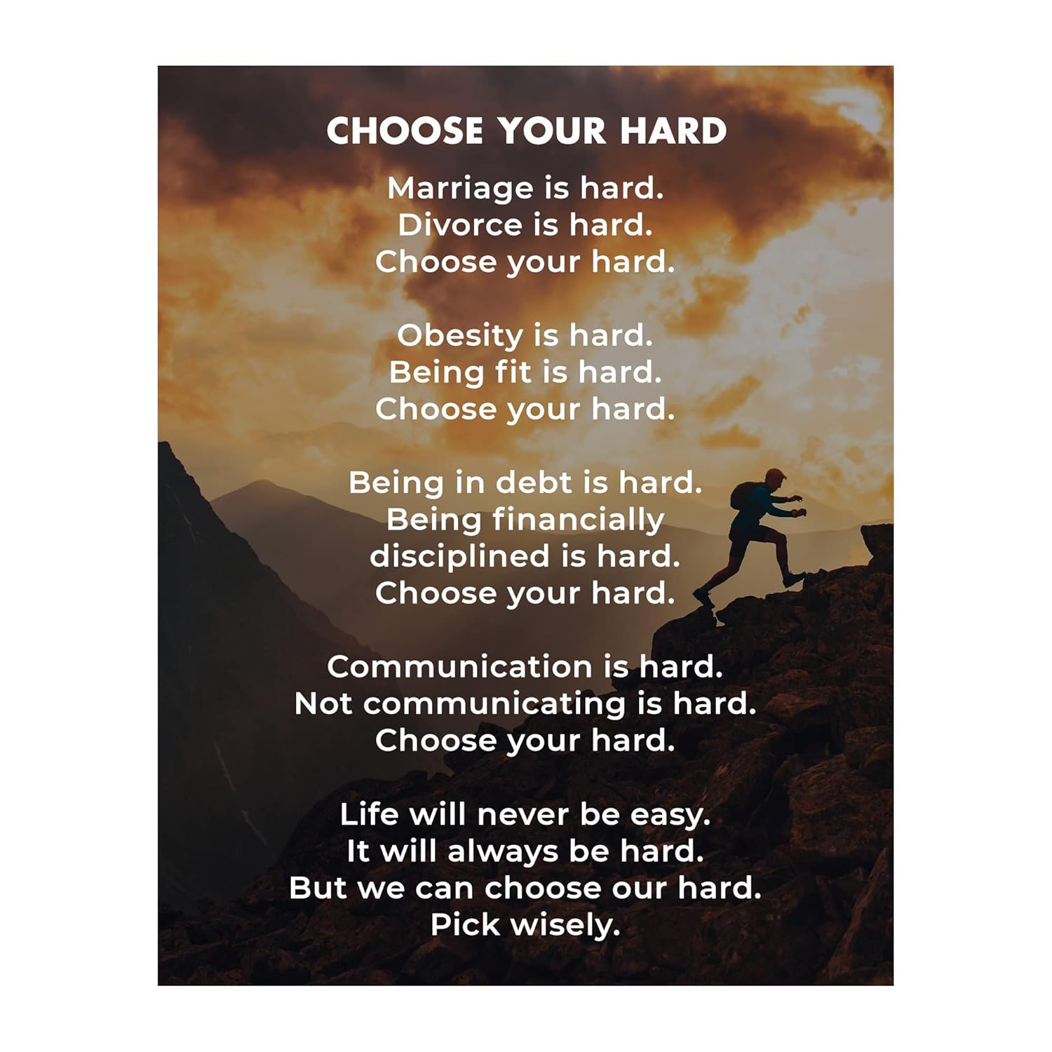 Amazon.com: Choose Your Hard Life - Inspirational Quotes Wall Art ...