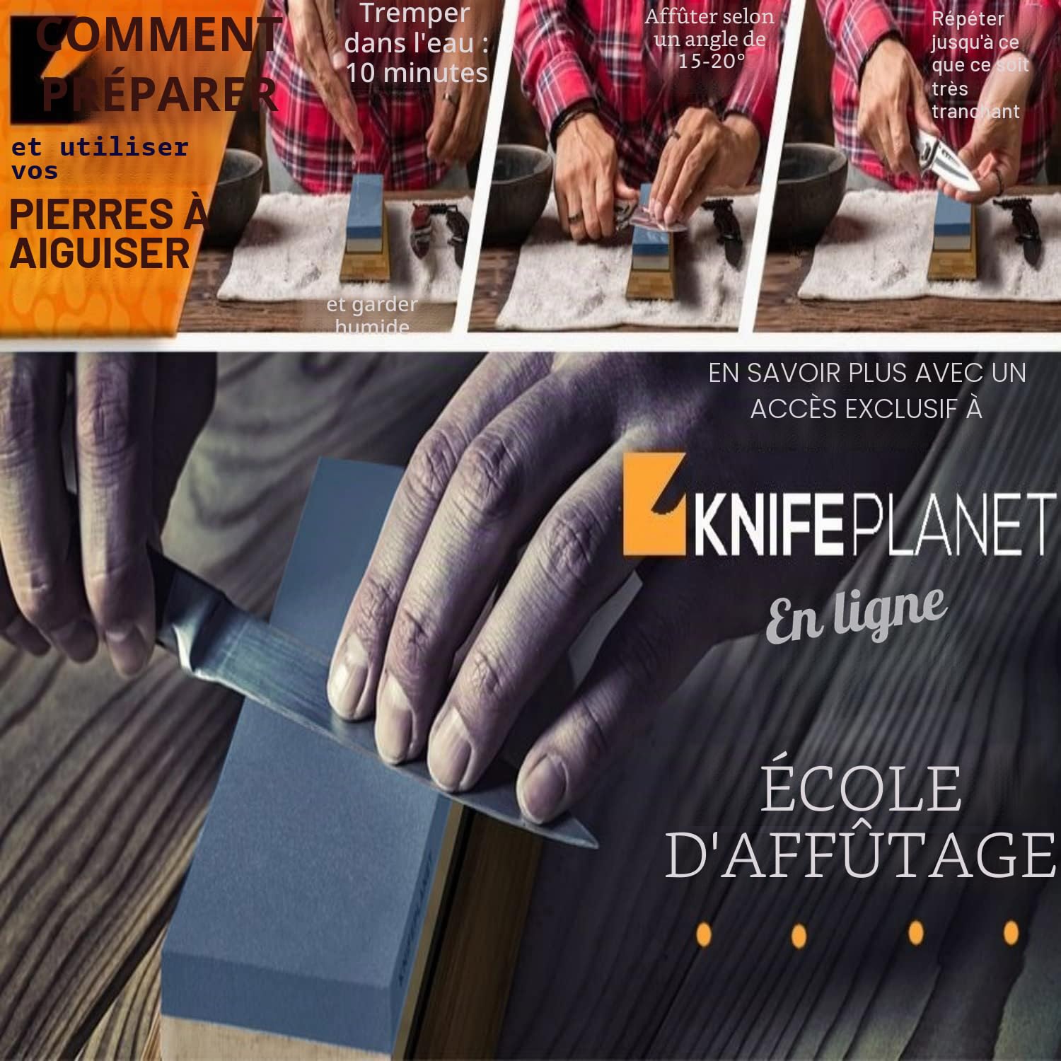 KNIFEPLANET couteau set 400/1000 pierre affûtage et 3000/8000-grit professional, safe affûteur whetstone comprend aplanissement, base de bambou et 2 nonslip en caoutchouc