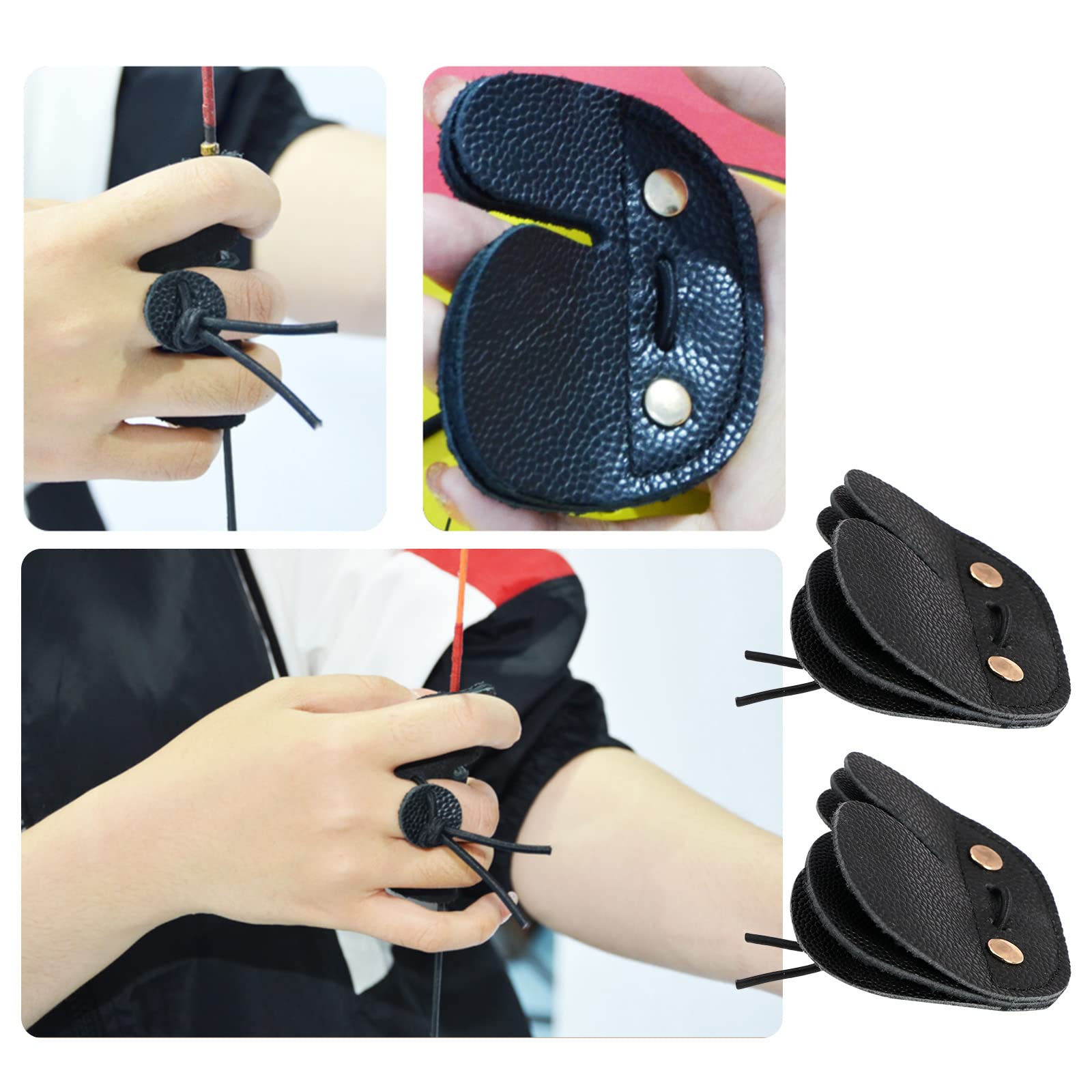 Lot de 2 protections en cuir pour tir à l'arc - Double épaisseur - Équipement d'entraînement au tir à l'arc - Noir